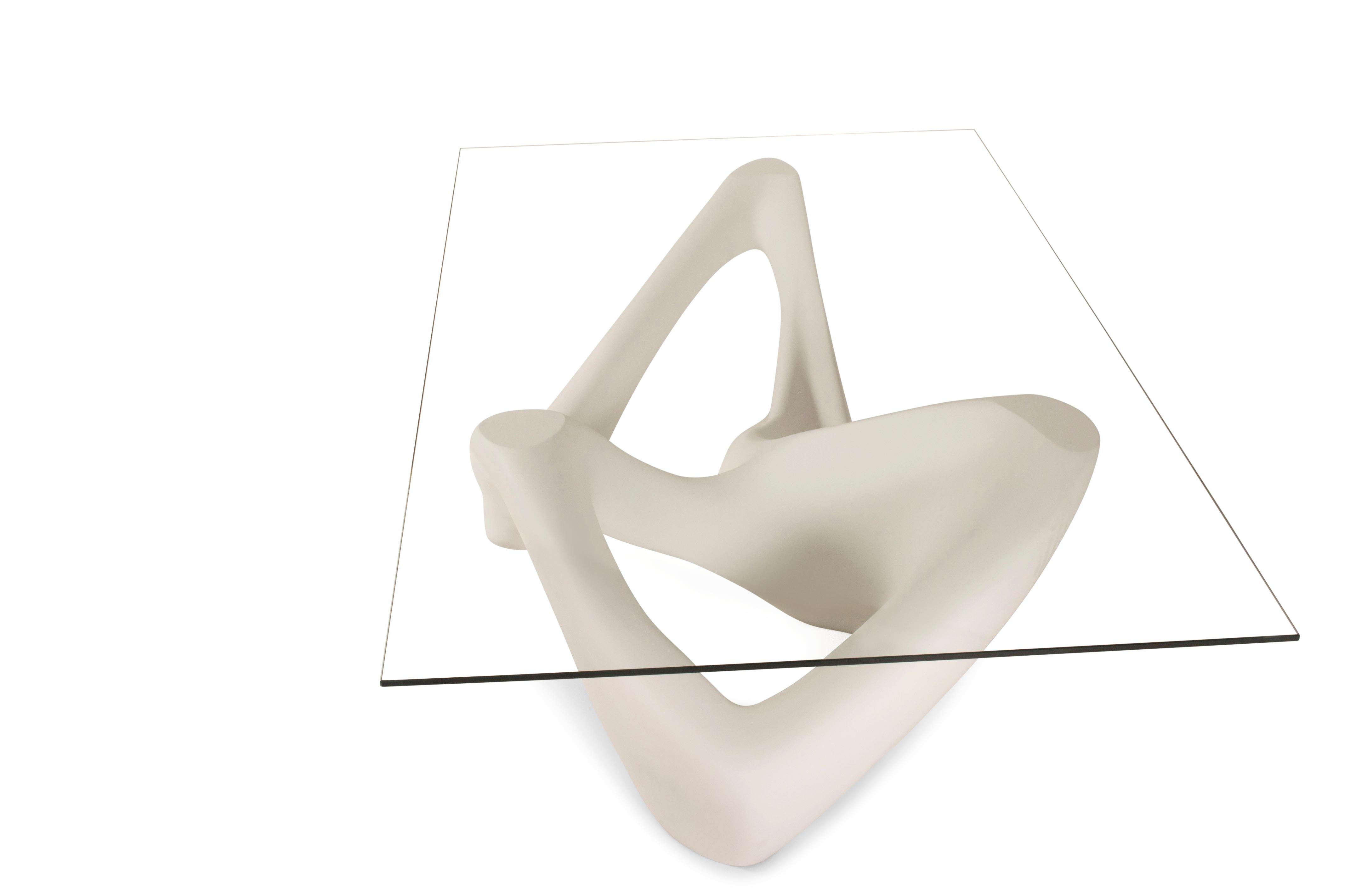 Moderne Table basse Amorph Net laquée blanche avec plateau de table en verre en vente