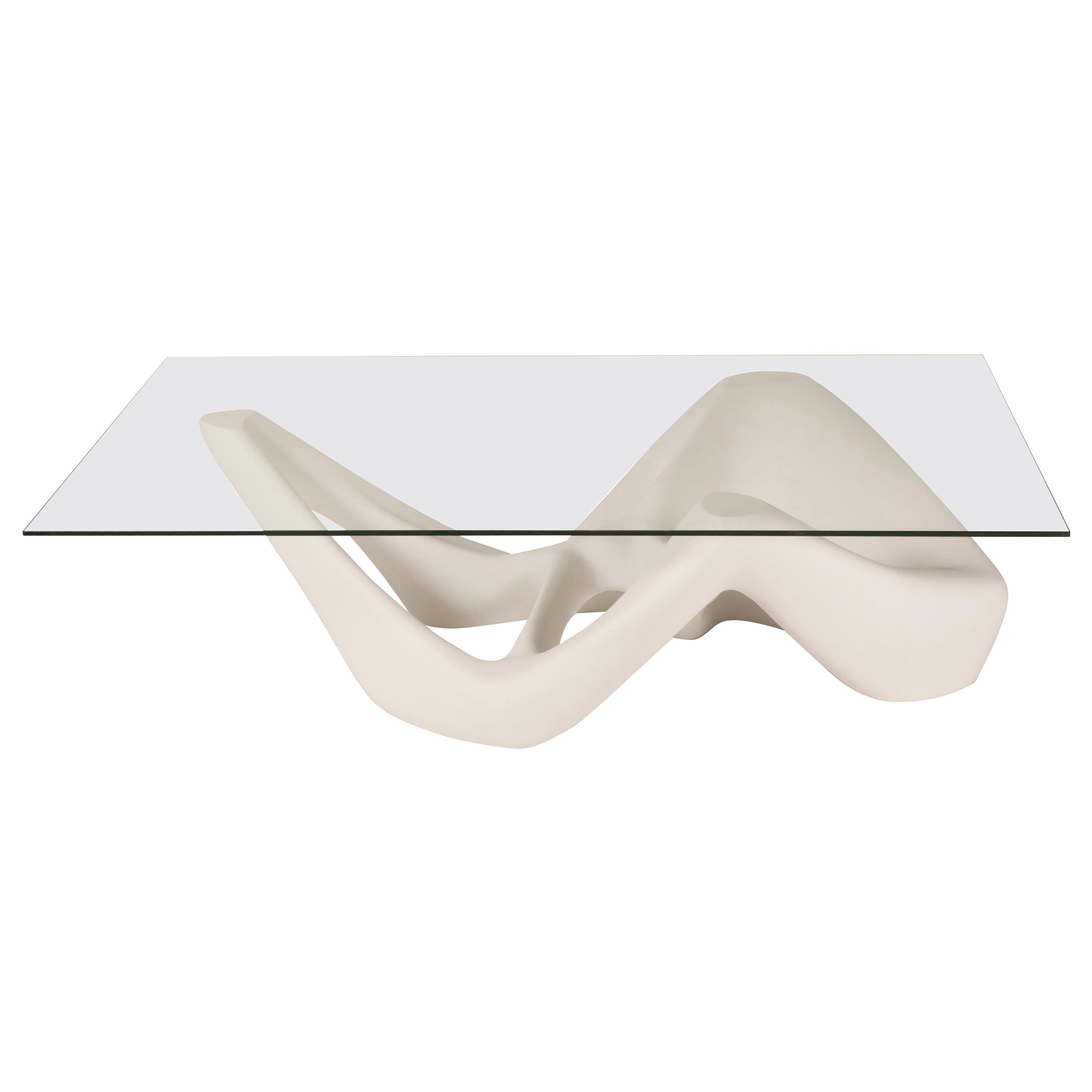 Table basse Amorph Net laquée blanche avec plateau de table en verre