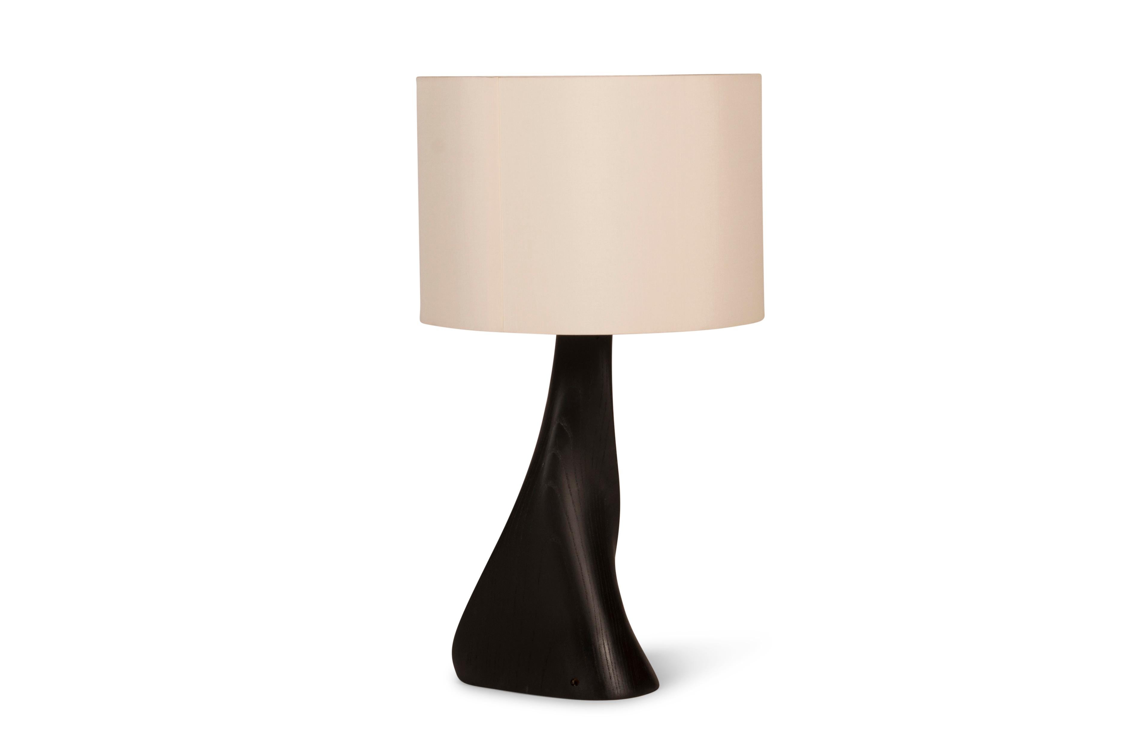 Organic Modern Nile Lamp Ebony stain on Ash wood with Ivory Silk Shade by Amorph For Sale