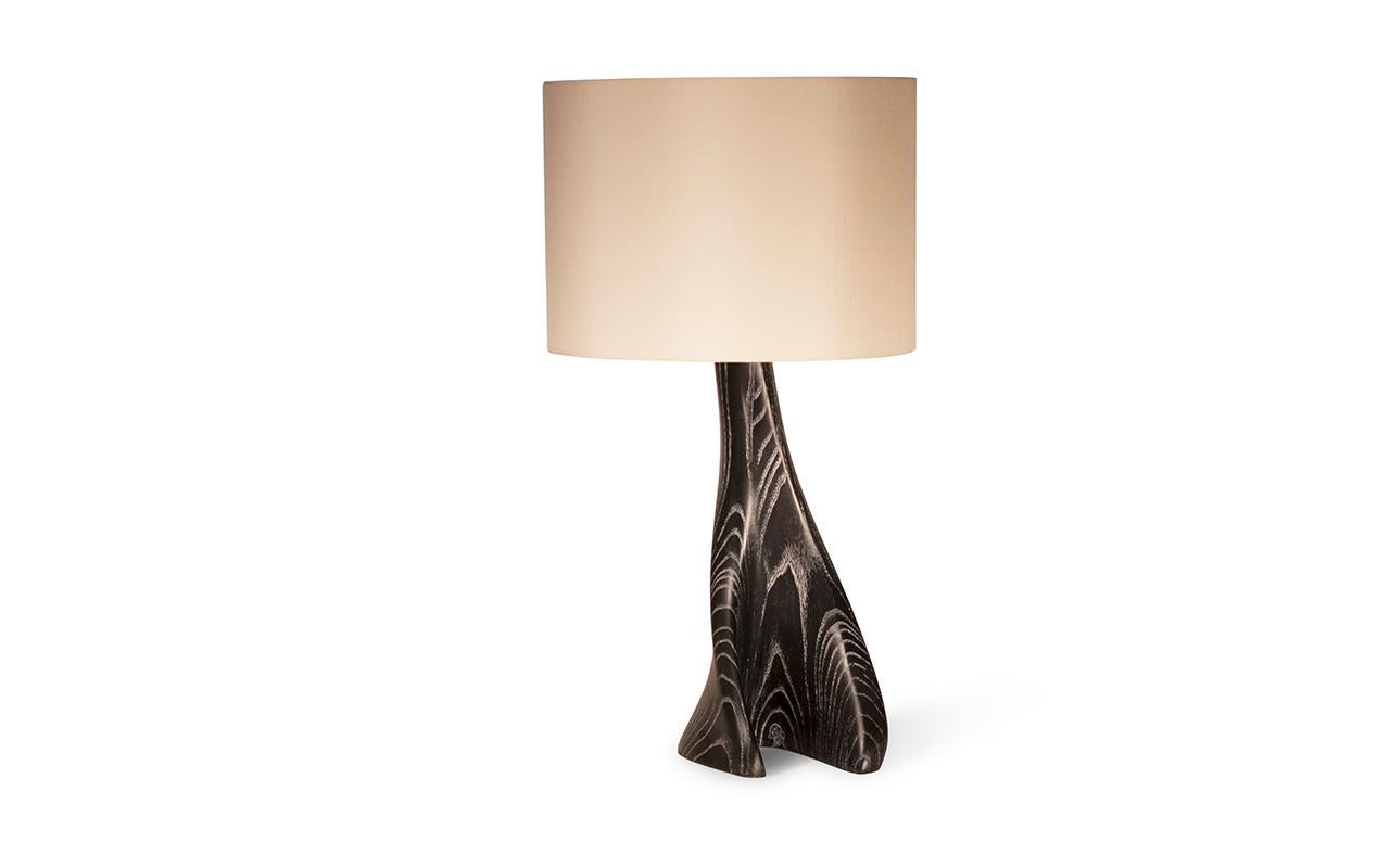 Carved Amorph Nile Contemporary Table Lamp in Desert Night Stain and Ivory Silk Shade For Sale