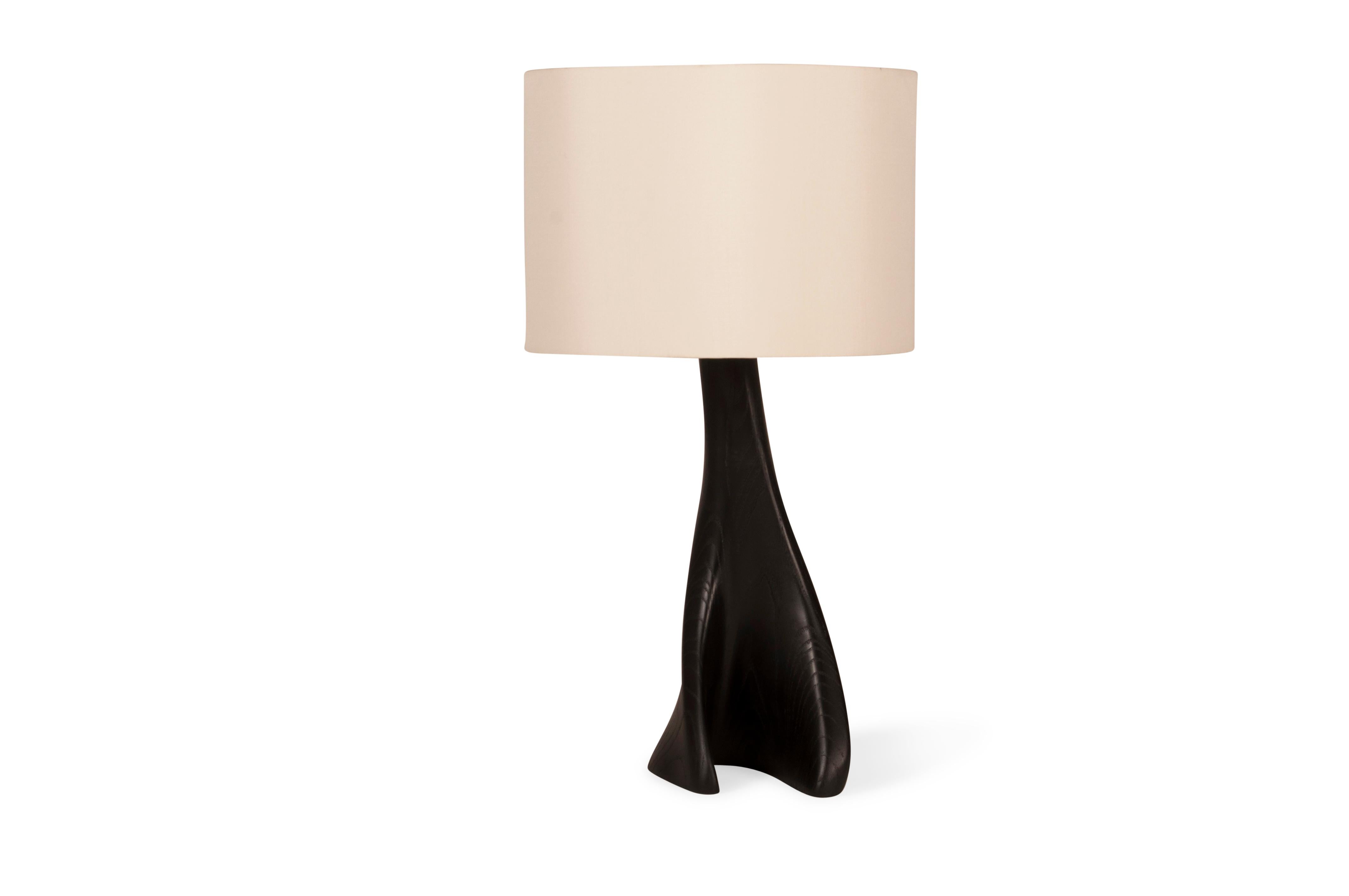 American Amorph Nile Contemporary Table Lamp in Ebony Stain and Ivory Silk Shade For Sale