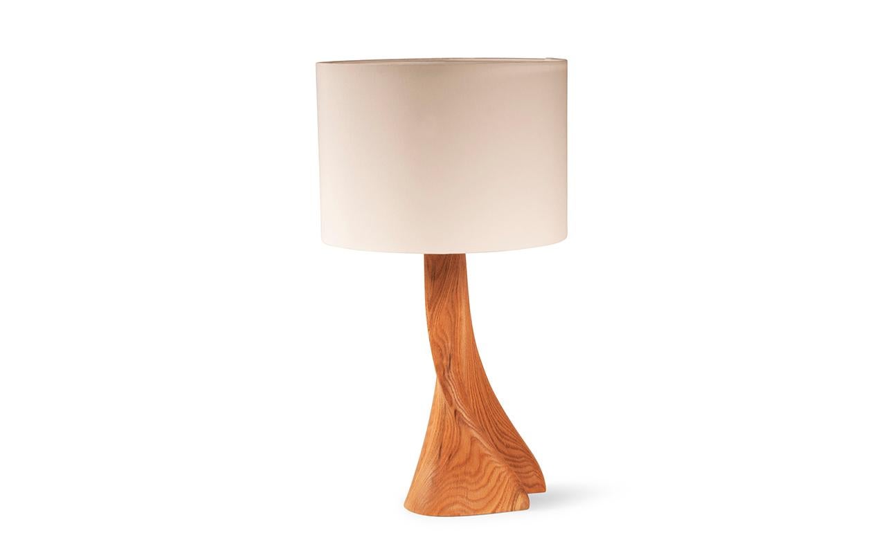 American Amorph Nile Table Lamp in Natural Stain in White Oak and Ivory Silk Shade For Sale