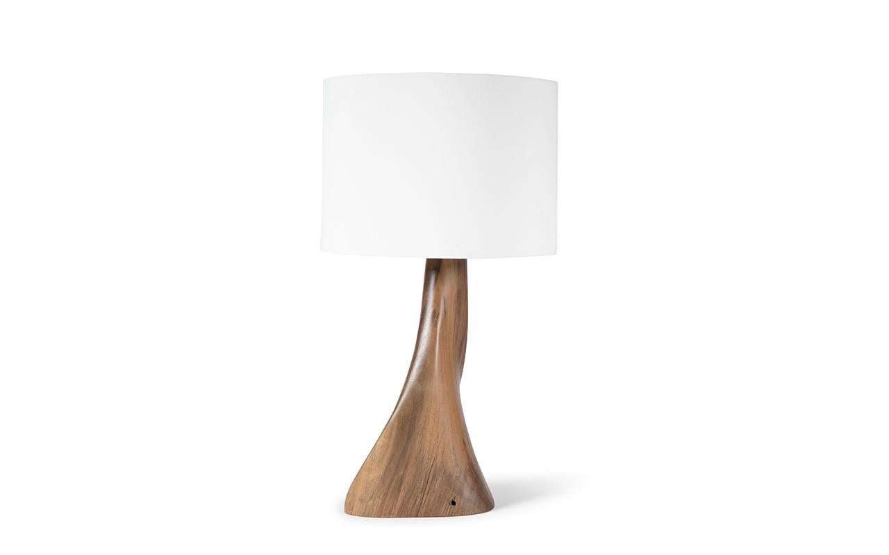 Organic Modern Amorph Nile Table lamp Natural stain on Walnut wood with Oval Ivory Silk shade For Sale