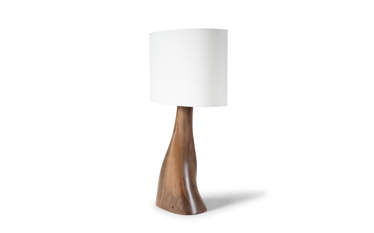 American Amorph Nile Table lamp Natural stain on Walnut wood with Oval Ivory Silk shade For Sale