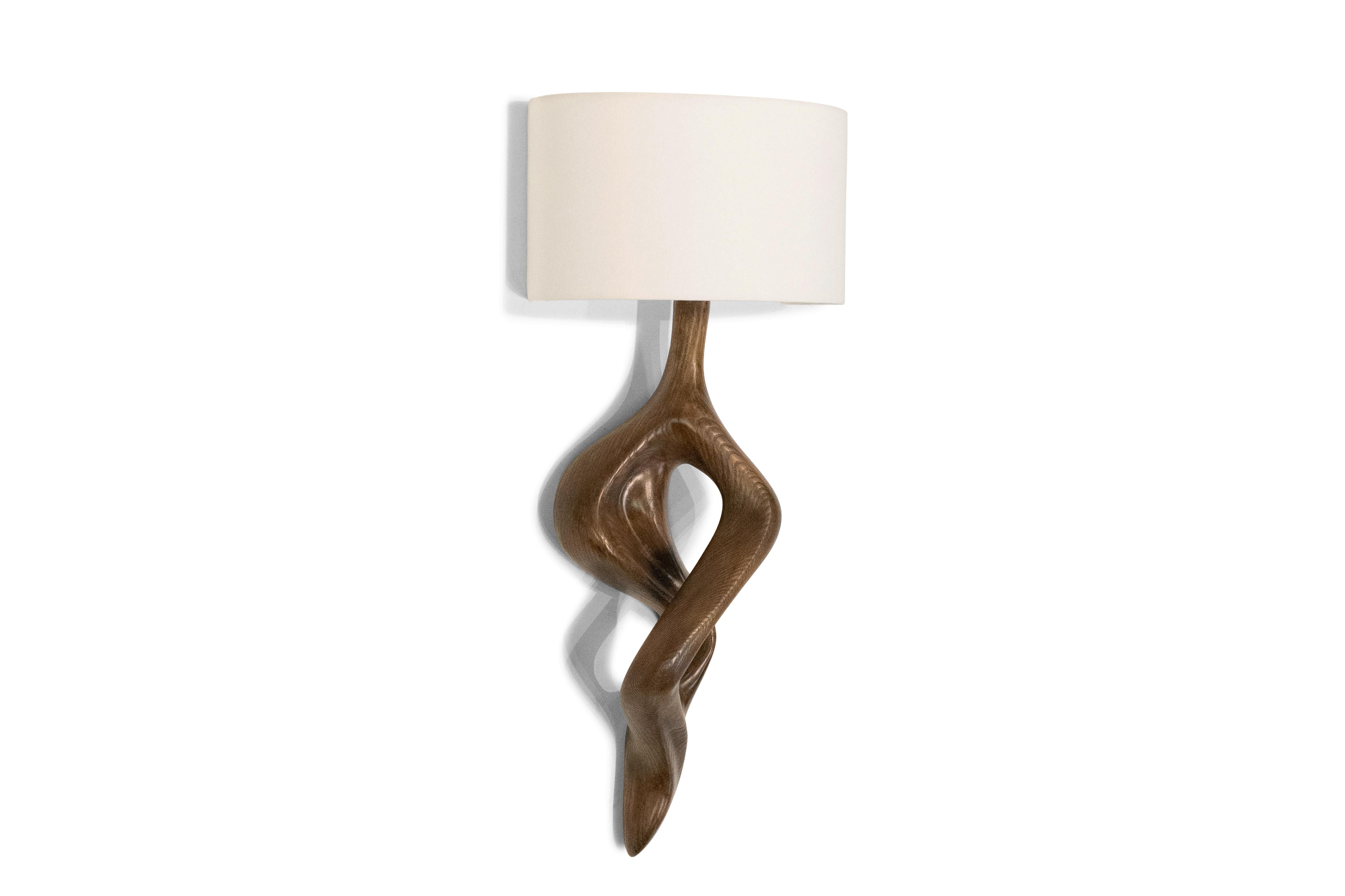 American Amorph Nomi Sconce Graphite Walnut stain on Ash wood with Ivory Shade For Sale