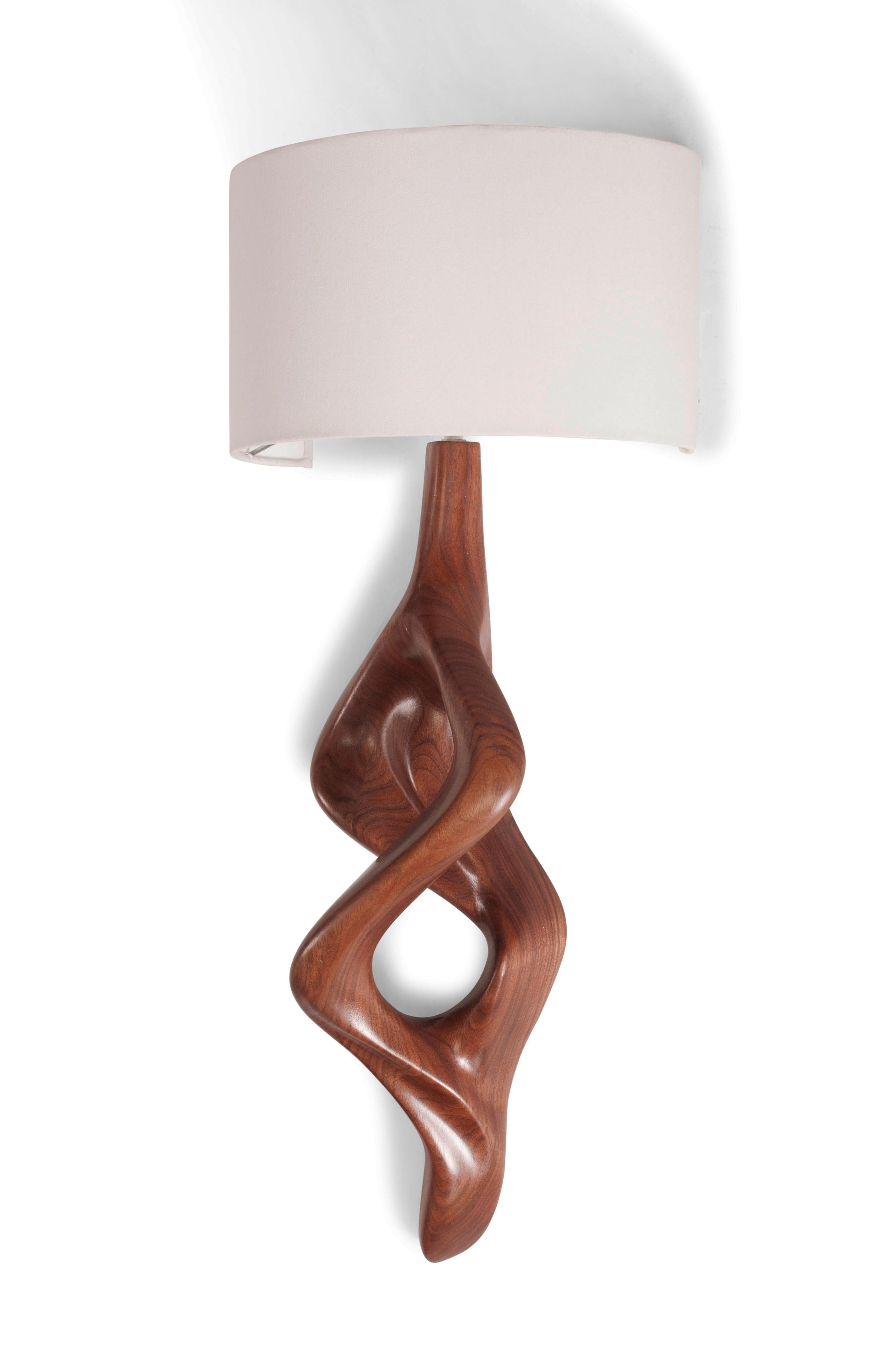 Modern Amorph Nomi Sconces Natural stain on Walnut wood with Ivory Shade For Sale