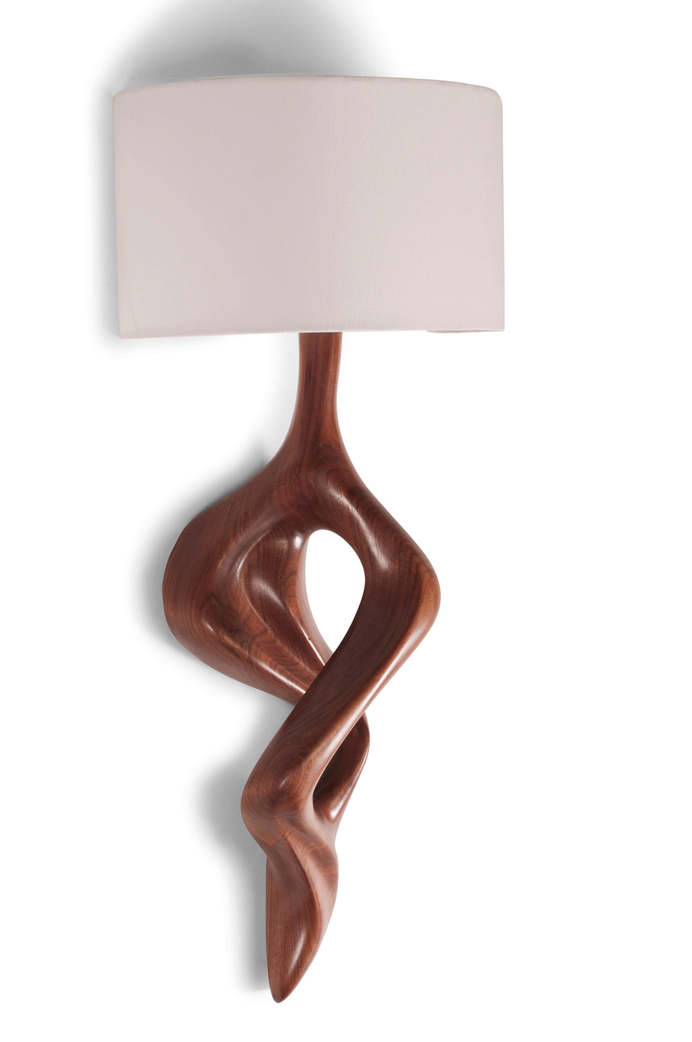 American Amorph Nomi Sconces Natural stain on Walnut wood with Ivory Shade For Sale