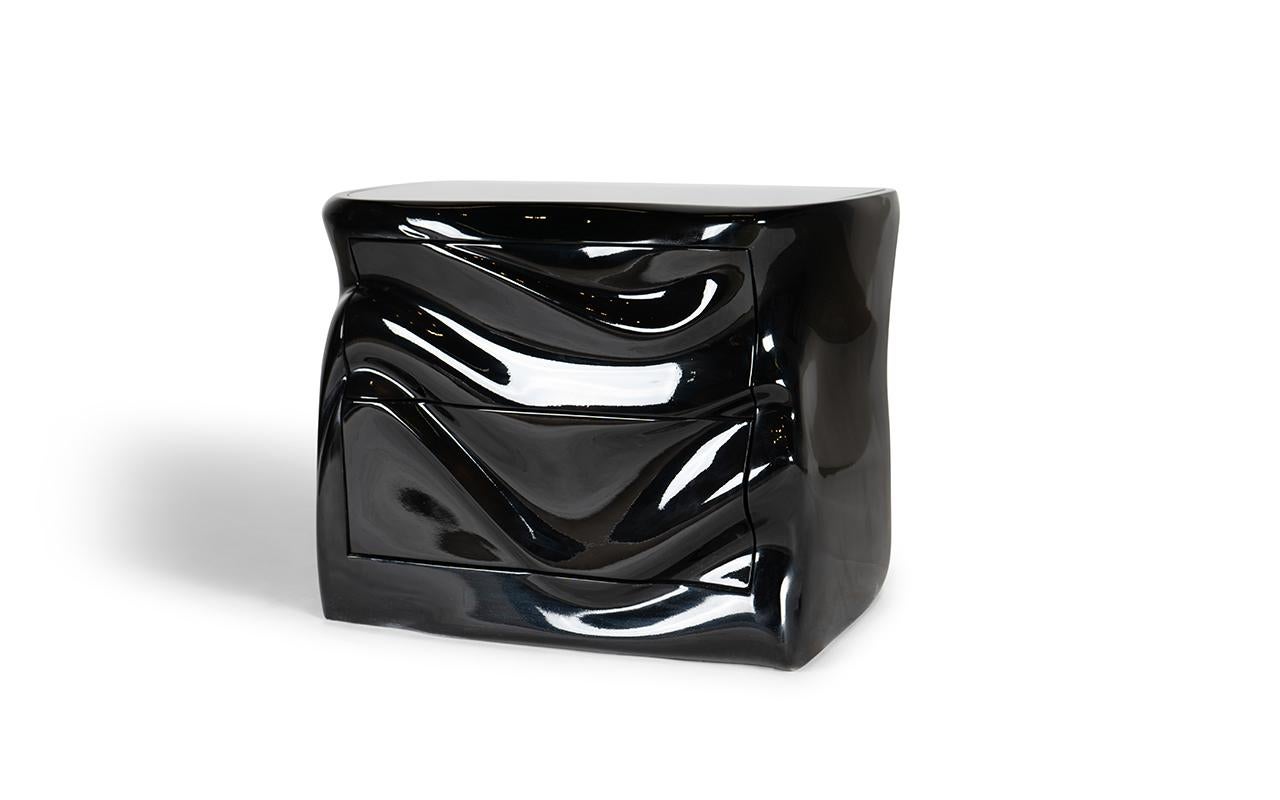 Mesilla de noche Noor Laca Negra Brillante by Amorph Estadounidense en venta