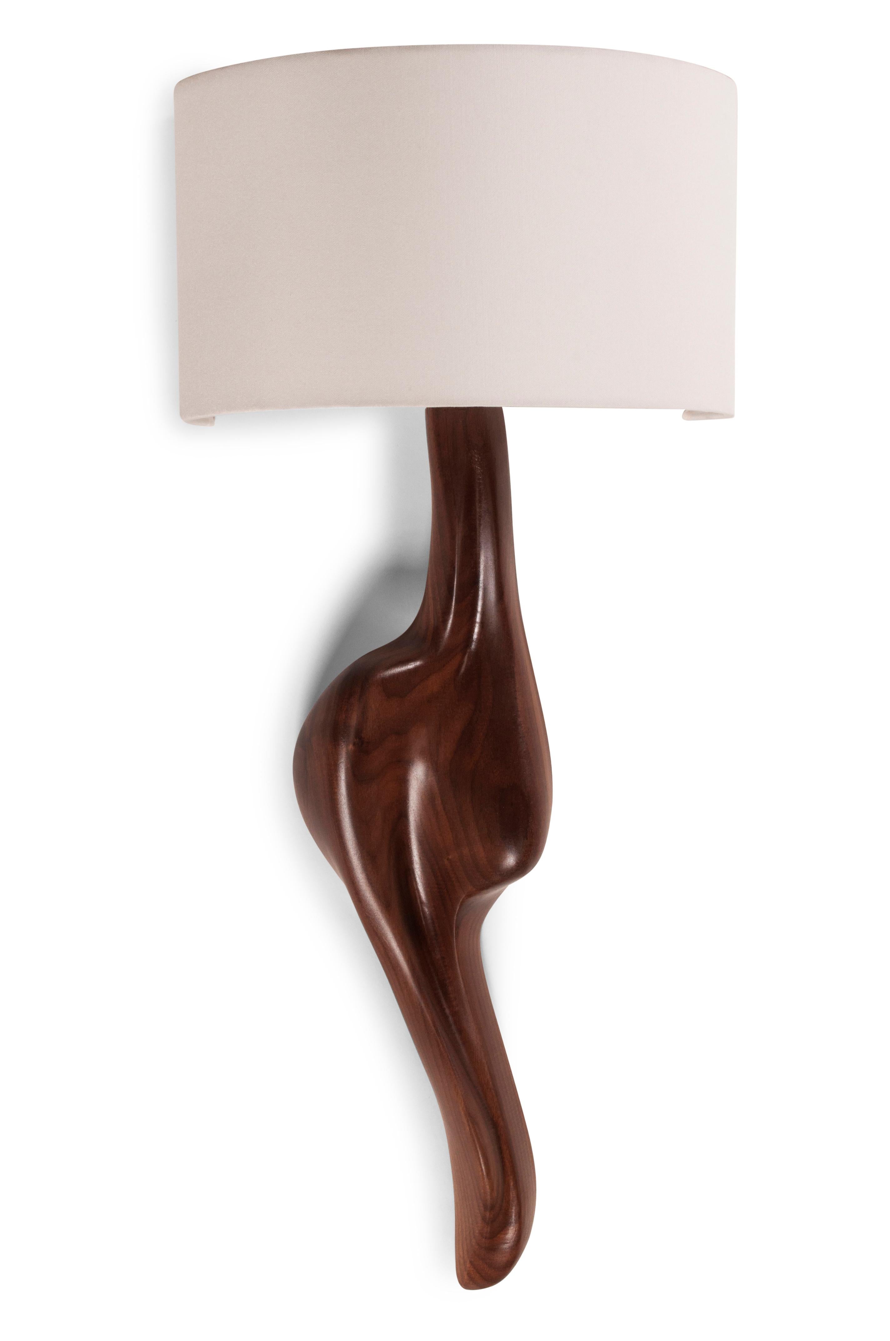 American Amorph Oralee Sconces, Natural Walnut with Ivory Sink Shade For Sale