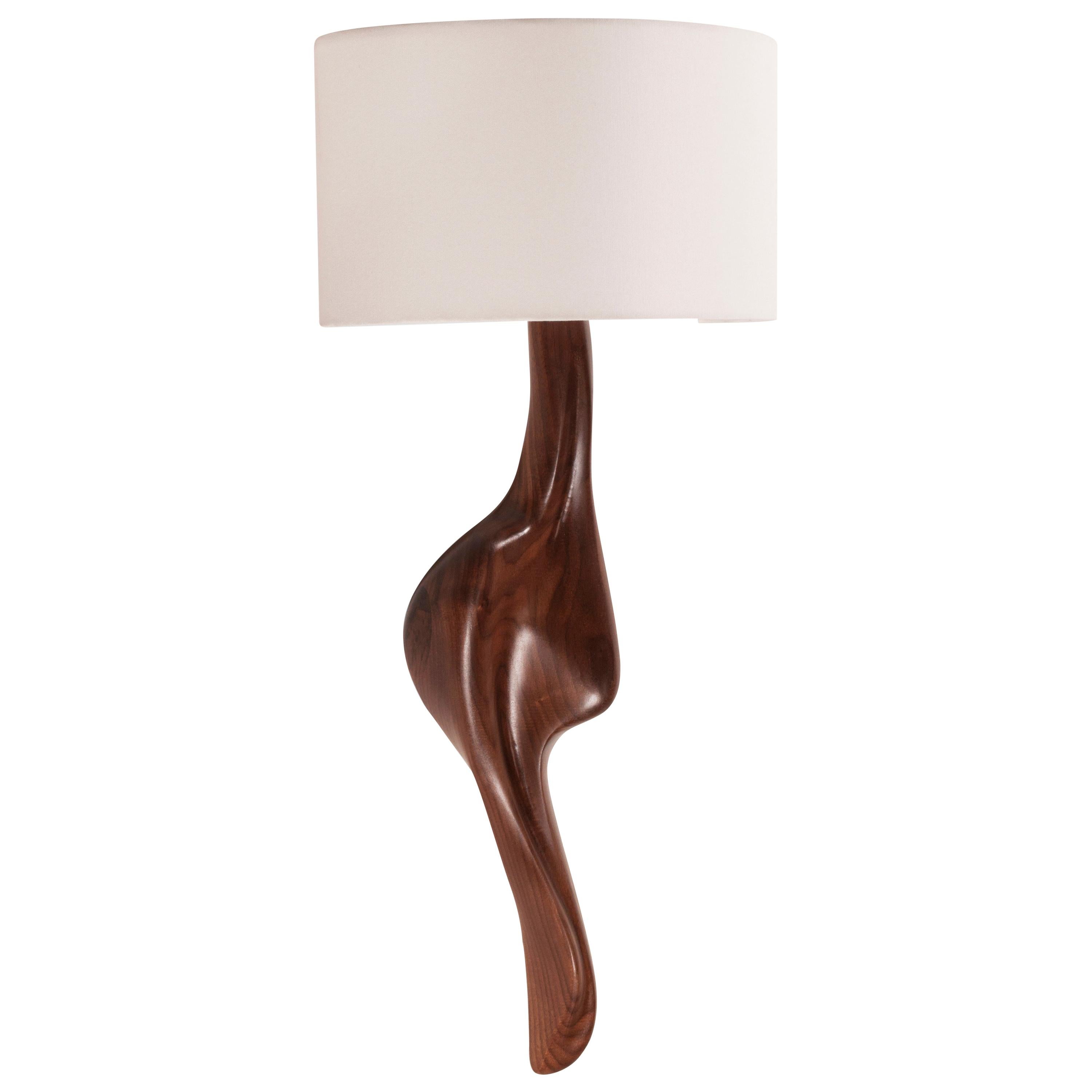 Amorph Oralee Sconces, Natural Walnut with Ivory Sink Shade For Sale