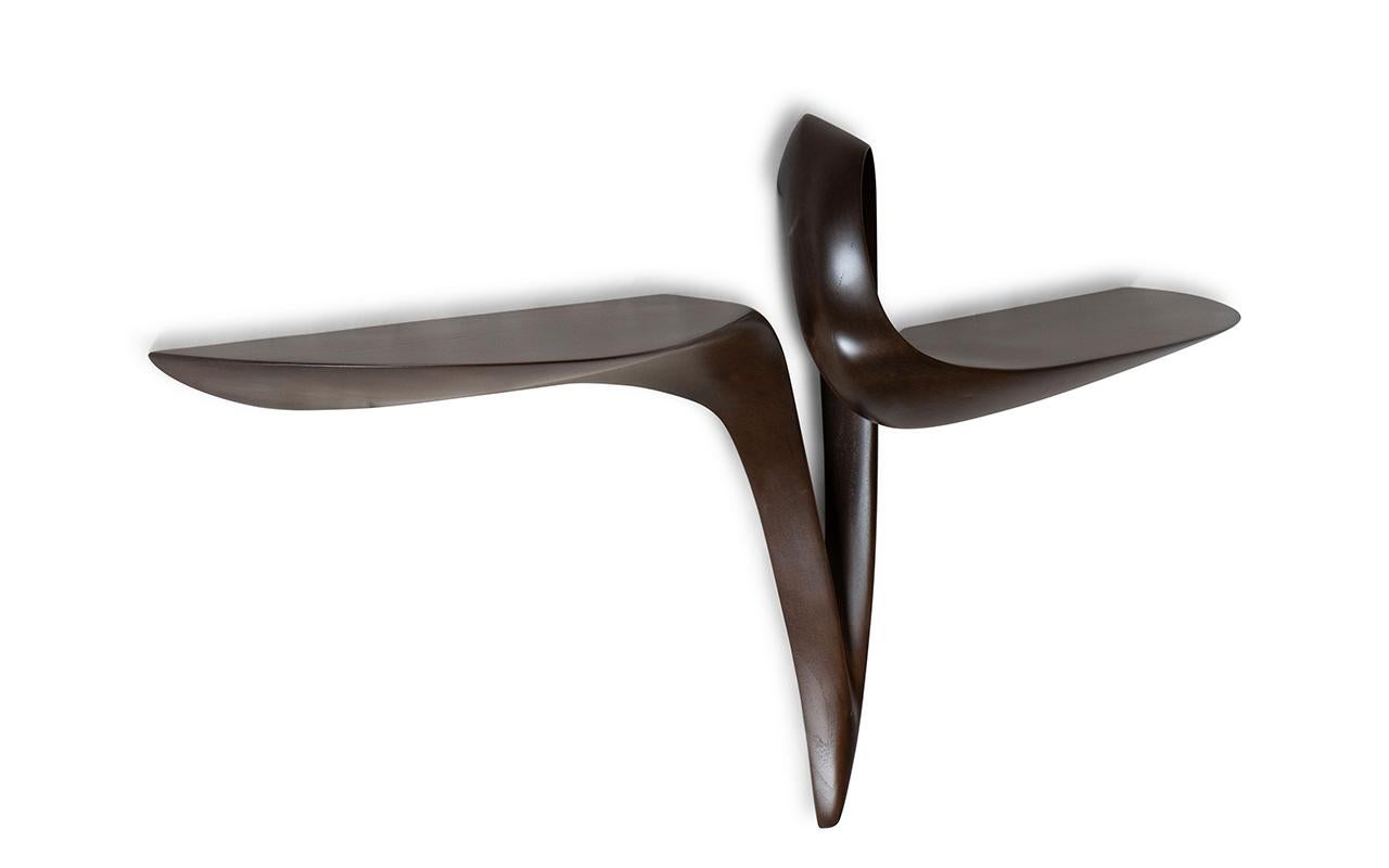 Carved Amorph Orchid Modern Wall Mounted Console Table in Colombia stain on Walnut wood For Sale