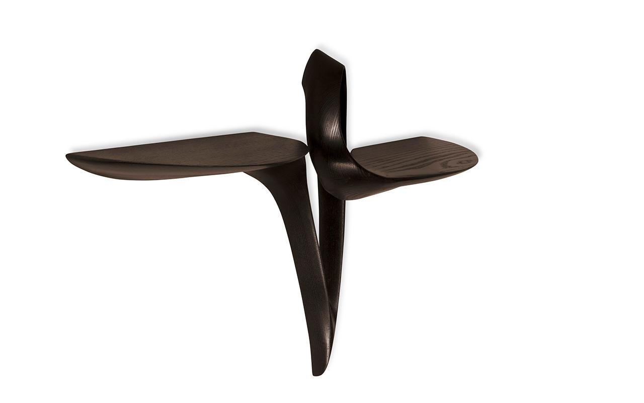 Carved Amorph Orchid Modern Wall Mounted Console Table in Ebony on Ash wood For Sale