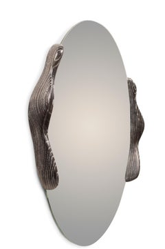 Amorph Oval Shaped Mirror, Stained Graphite Walnut