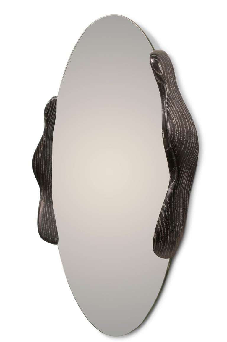 Amorph Oval Shaped Mirror, Stained Graphite Walnut For Sale at 1stDibs