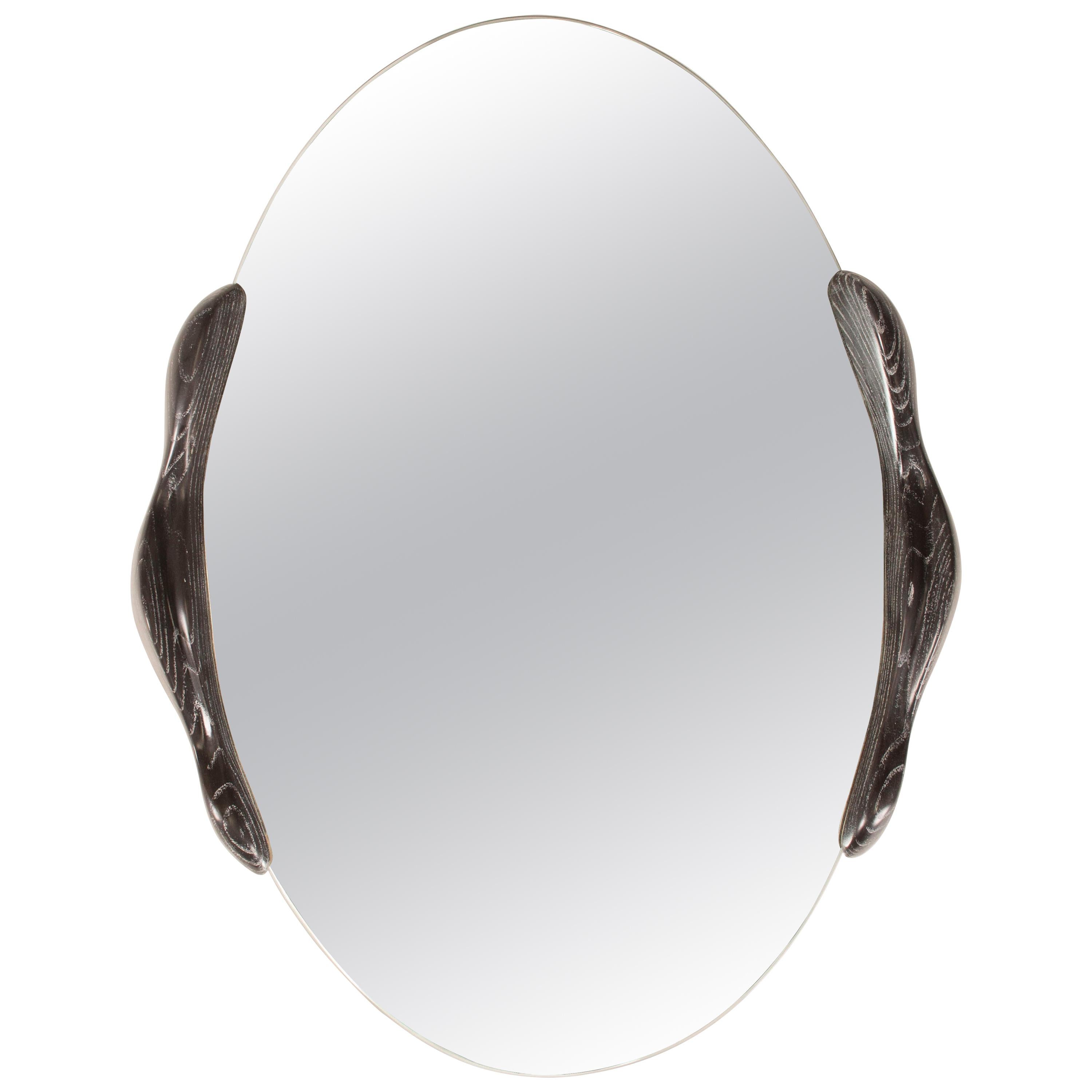 Amorph Oval Shaped Mirror, Stained Graphite Walnut For Sale