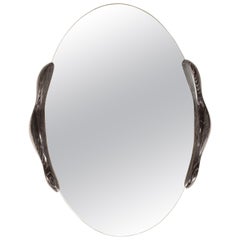 Amorph Oval Shaped Mirror, Stained Graphite Walnut