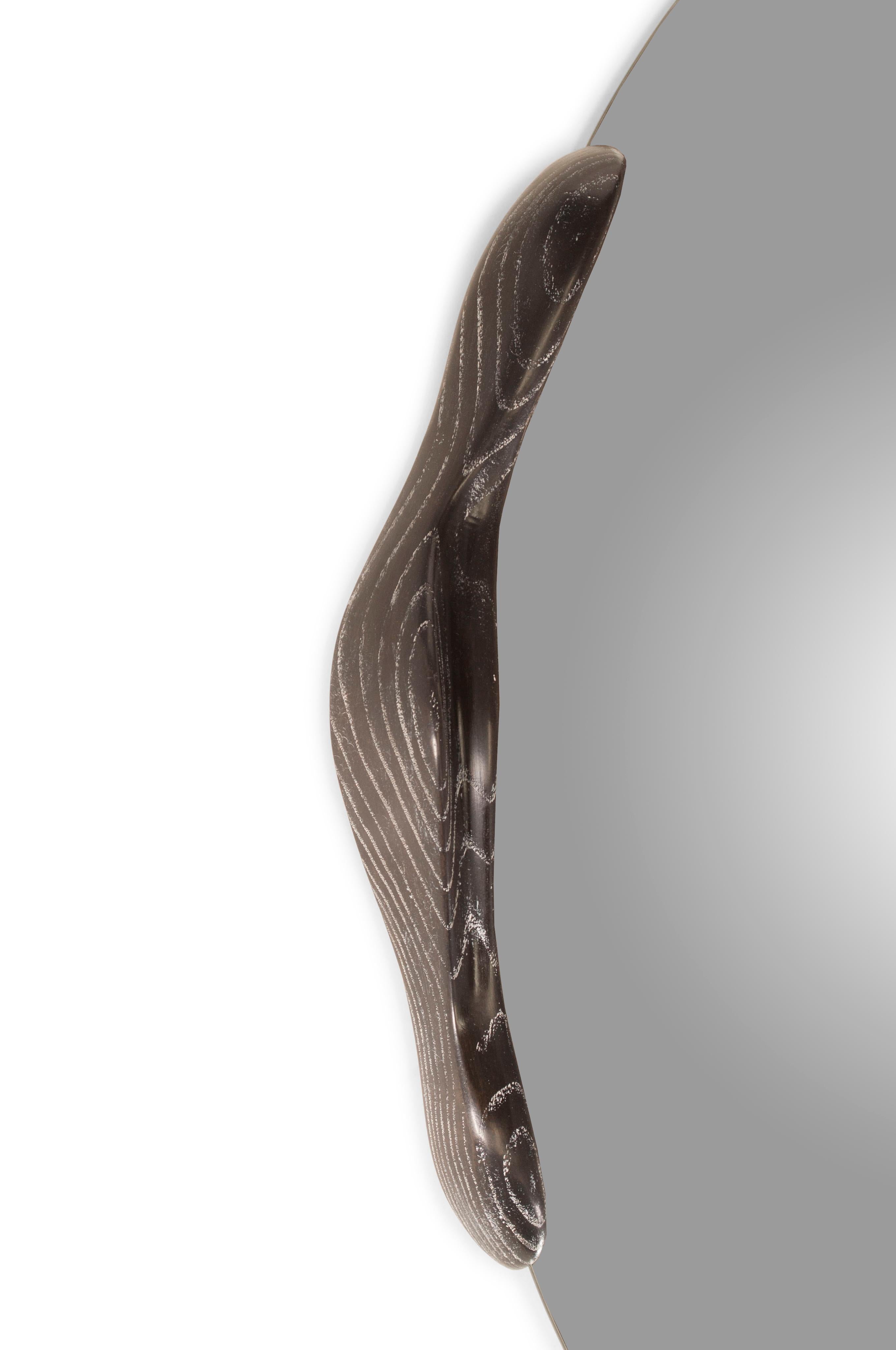 Carved Ovate Mirror Desert Night stain on Ash wood  by Amorph For Sale
