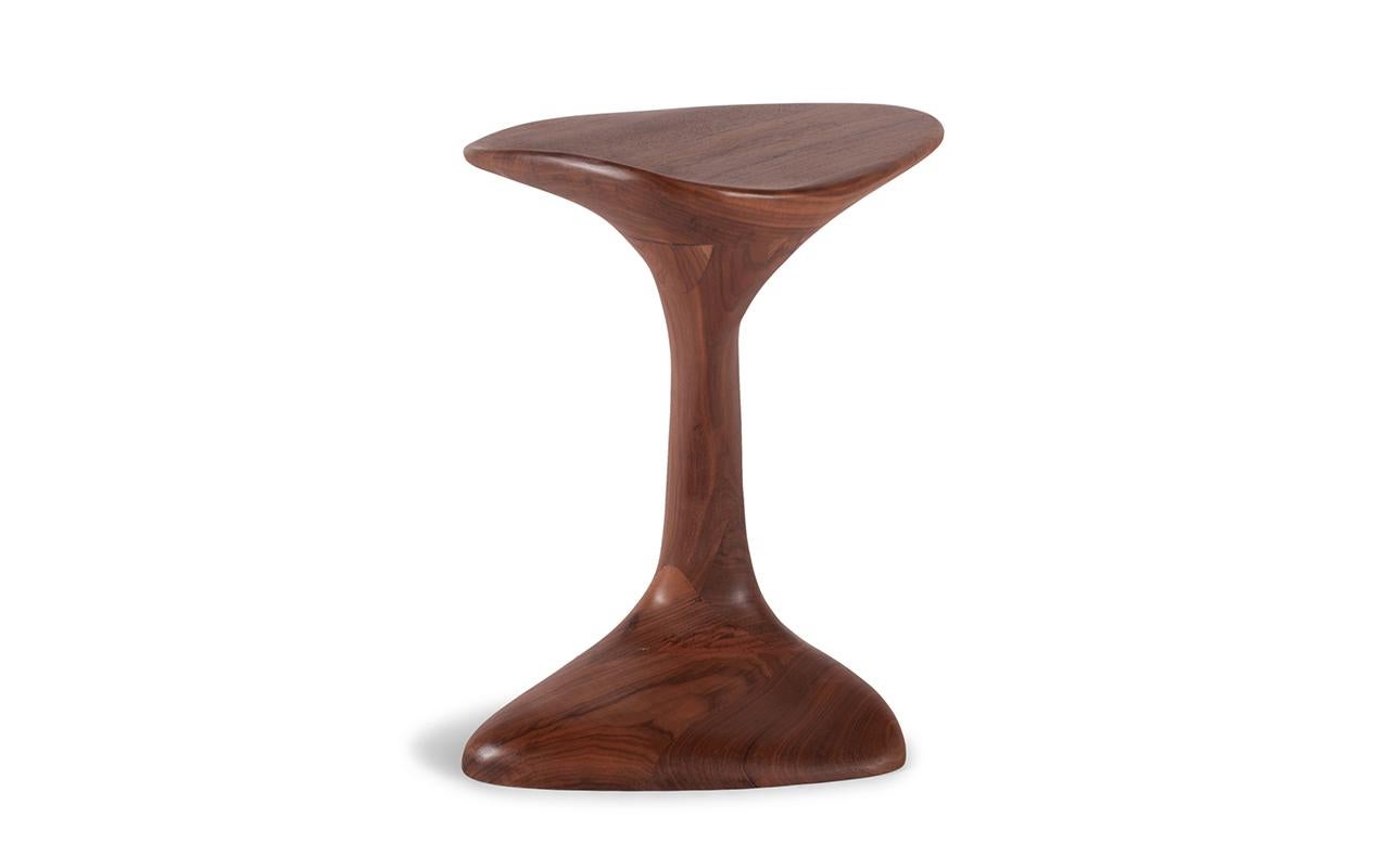 Carved Amorph Palm Side Table, Solid Walnut Wood, Natural Stain For Sale