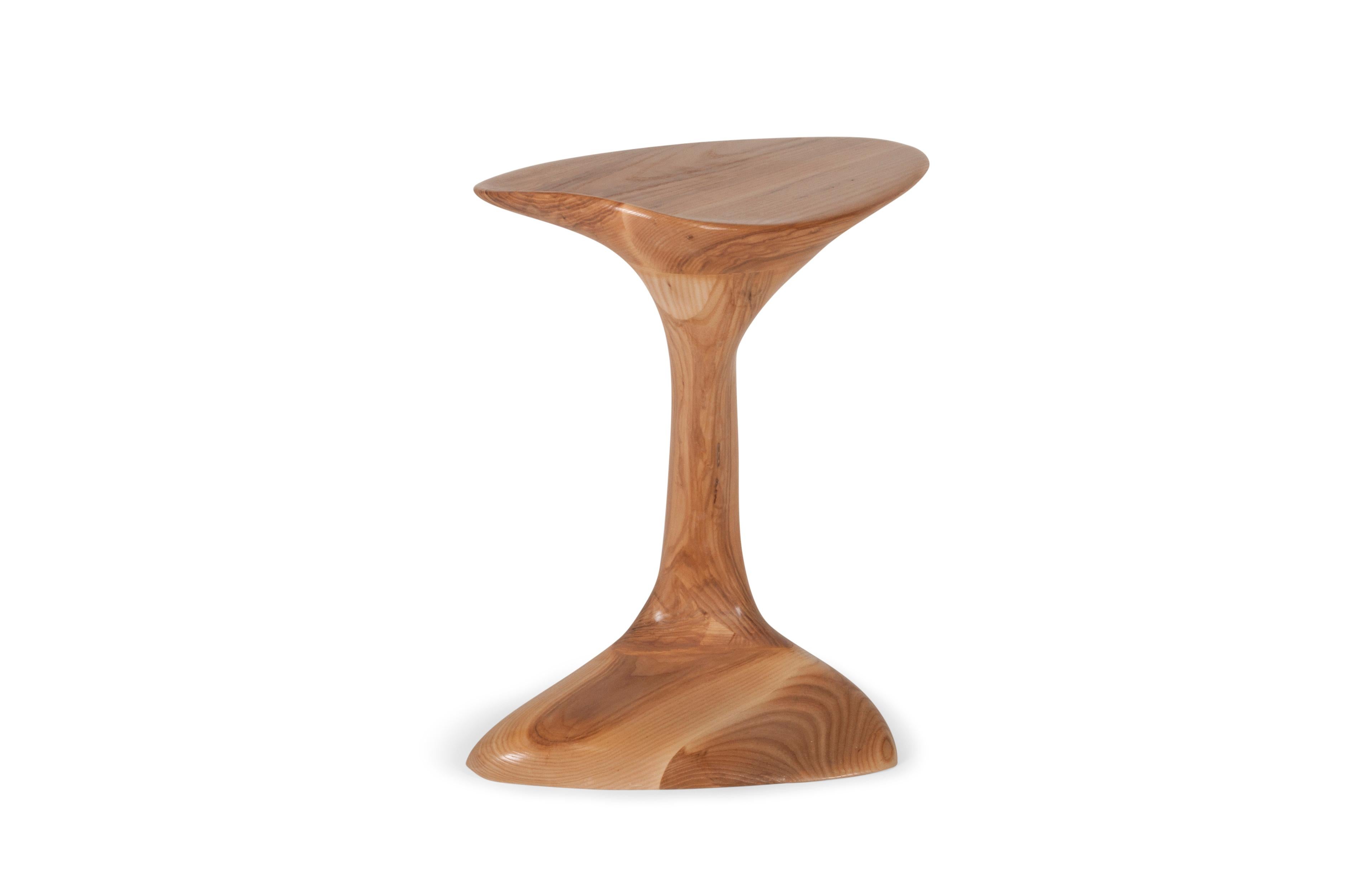 Carved Amorph Palm Side Table Solid Ash wood with Honey stain  For Sale