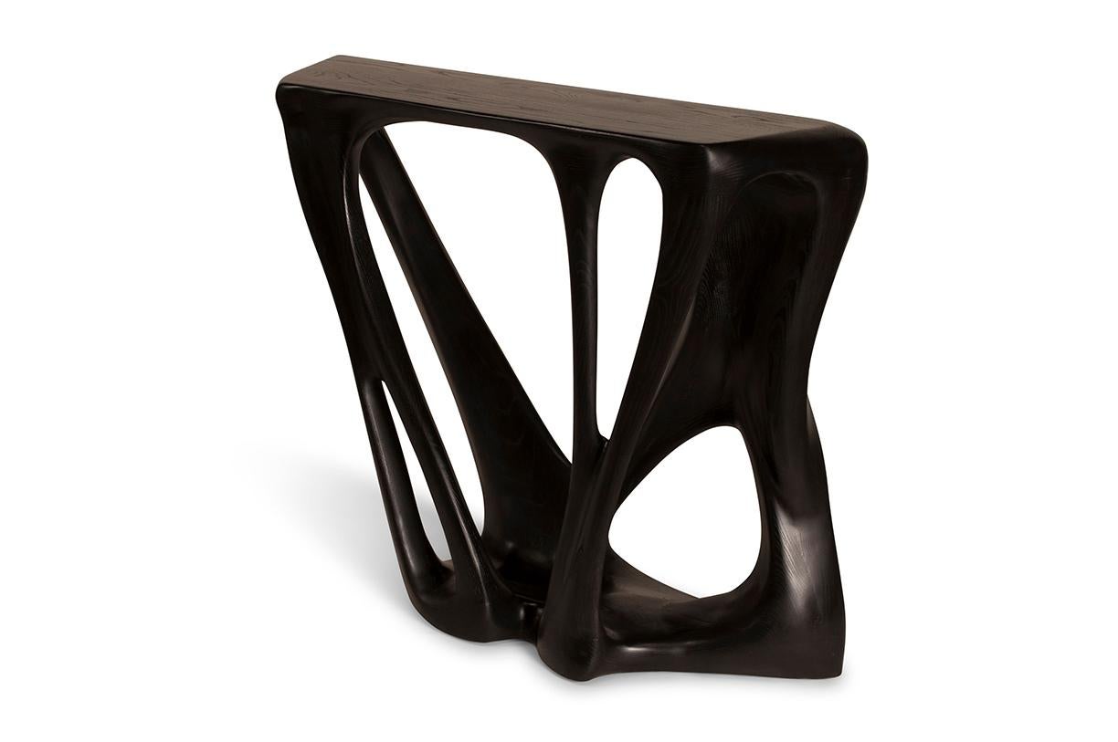 Organic Modern Amorph Petra console table in Ebony stain on Ash wood  For Sale