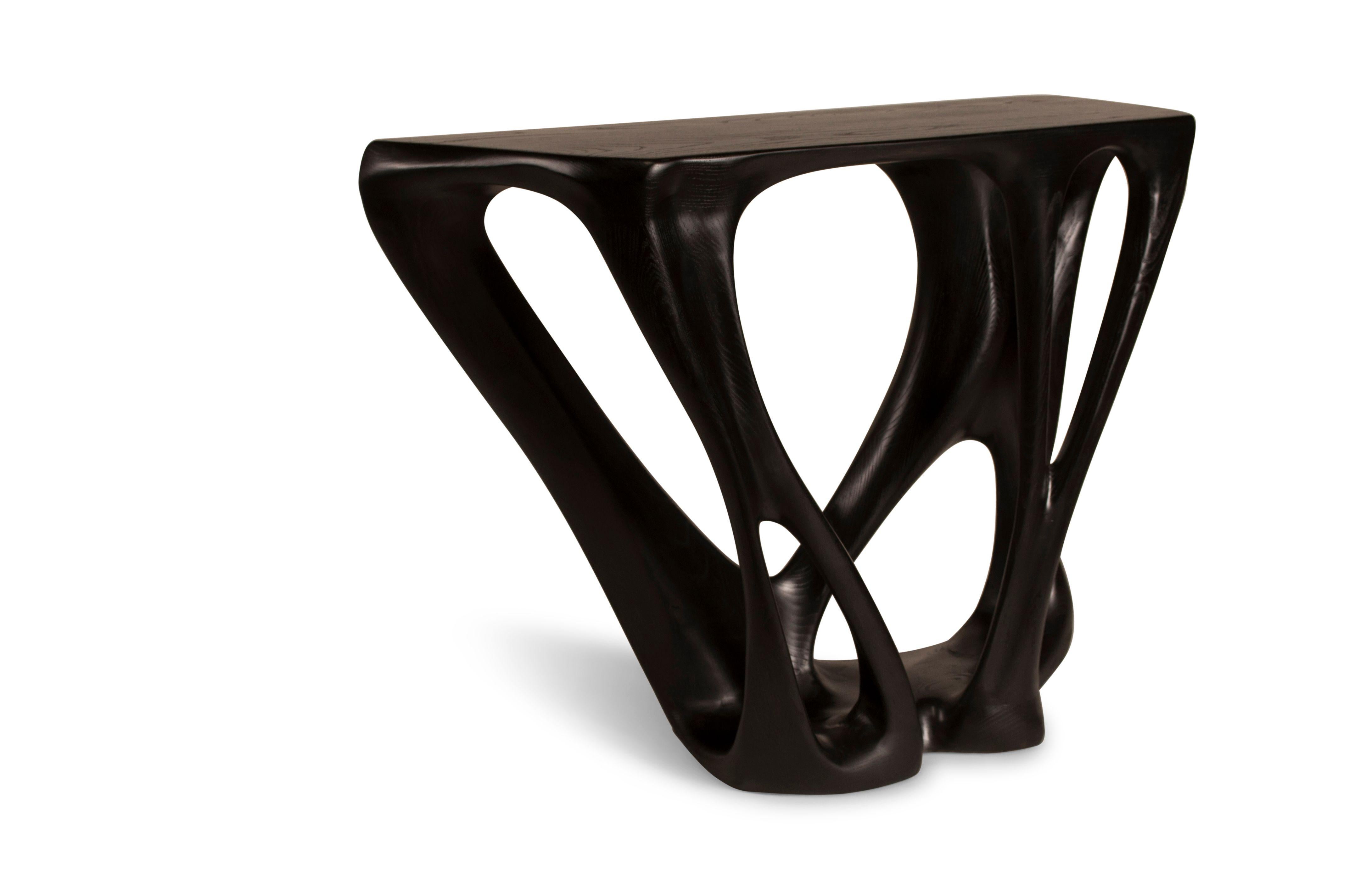Carved Amorph Petra console table in Ebony stain on Ash wood  For Sale