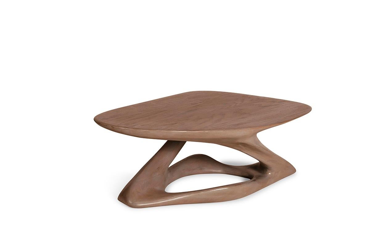 Modern Amorph Plie Coffee Table Solid Oak Wood in Gray Oak Finish For Sale