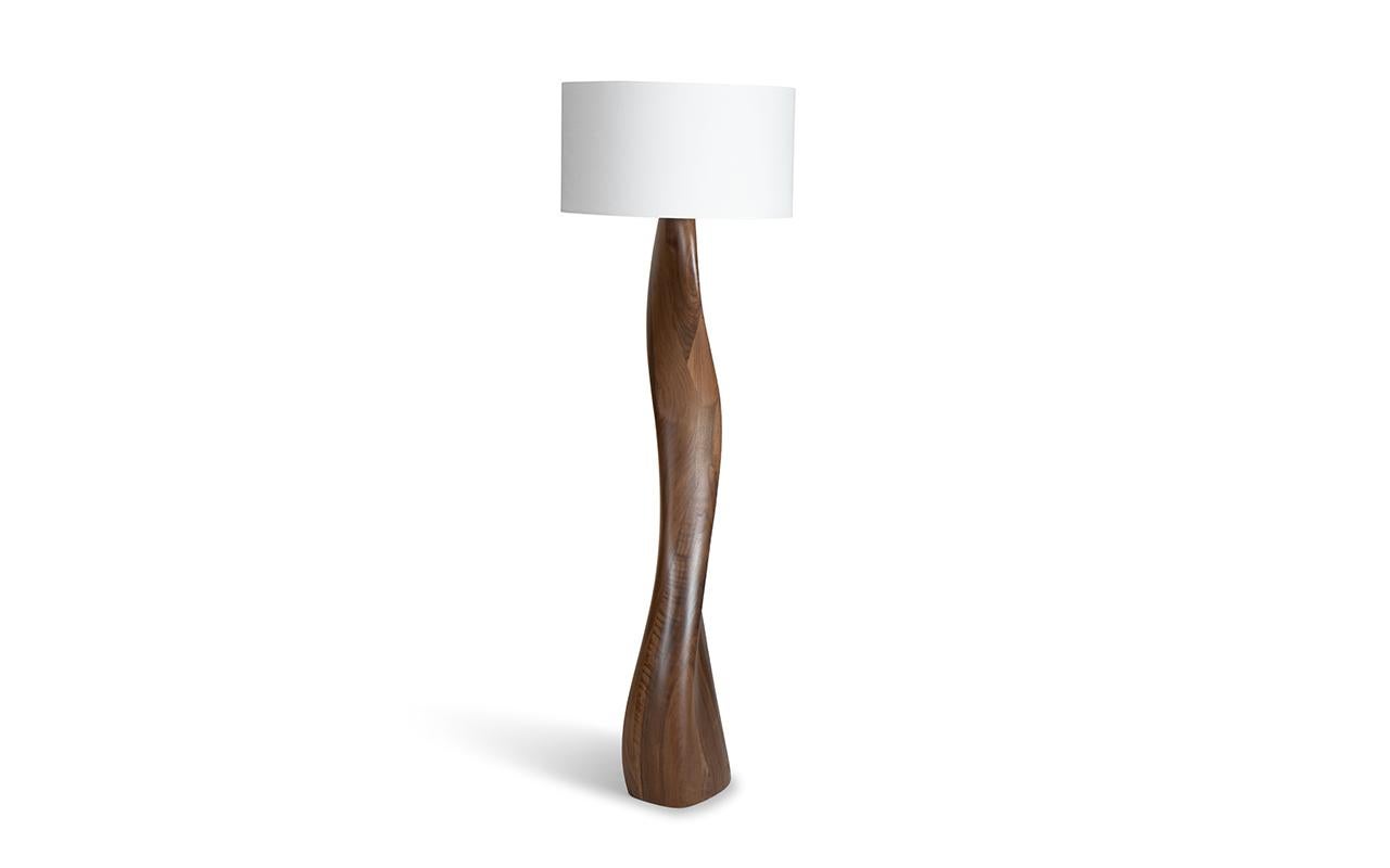 American Amorph Roman floor lamp in Walnut wood with Natural stain and Ivory silk shade For Sale