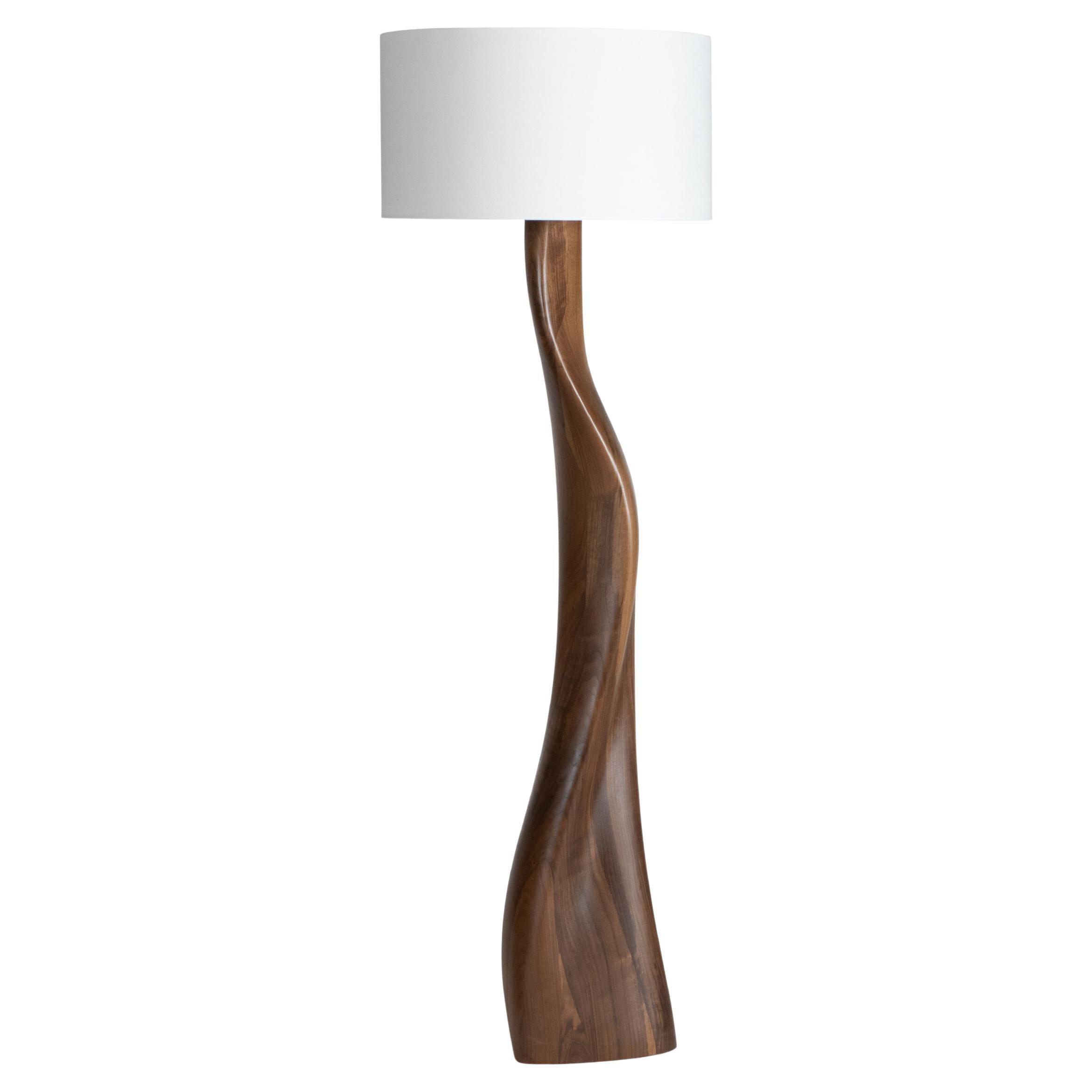 Amorph Roman floor lamp in Walnut wood with Natural stain and Ivory silk shade For Sale