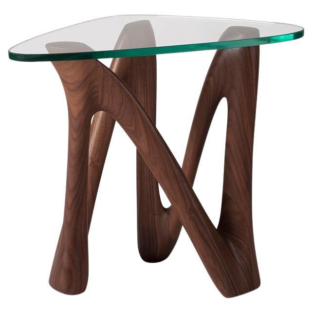 Amorph Ronia Side Table with Glass in Walnut Wood Natural Stain with Glass