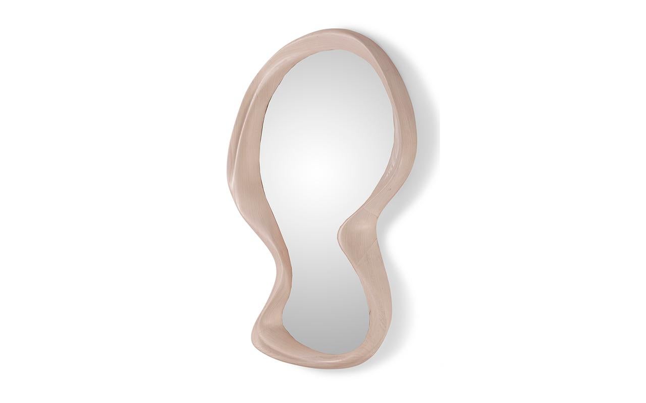 Intagliato Specchio da parete Amorph Rose in tinta WhiteWash su legno Wood in vendita