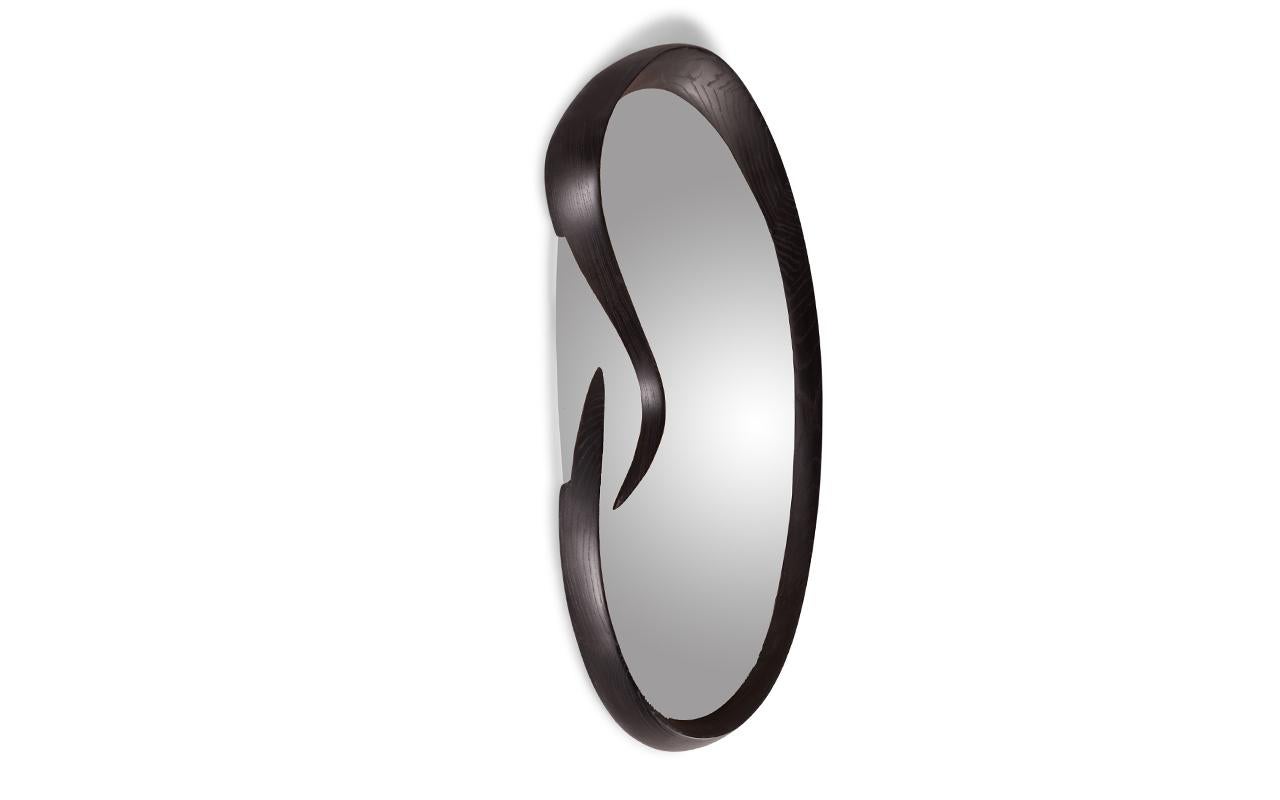 American Amorph Swan Mirror in Ebony Stain on Solid Wood Modern Style For Sale