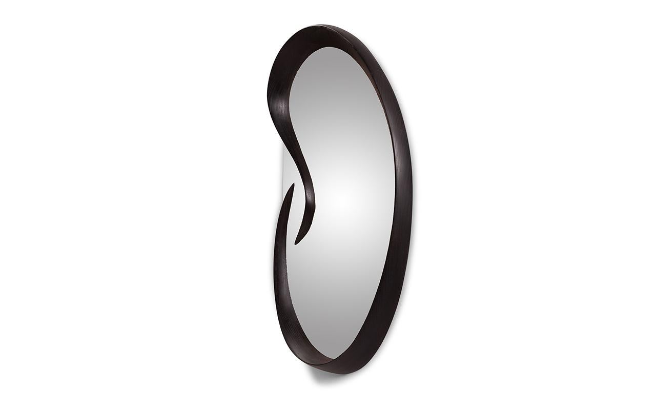 Carved Amorph Swan Mirror in Ebony Stain on Solid Wood Modern Style For Sale