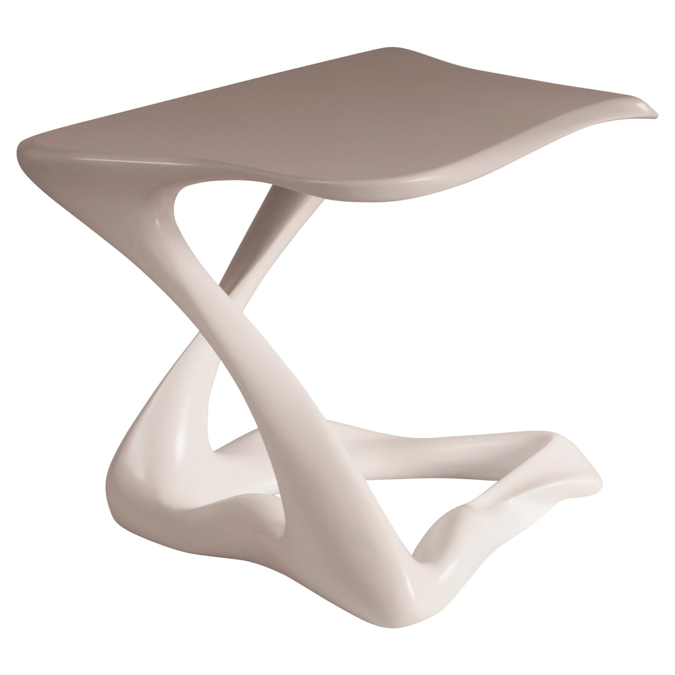 Amorph Tryst Modern Side Table, White Lacquer Matte