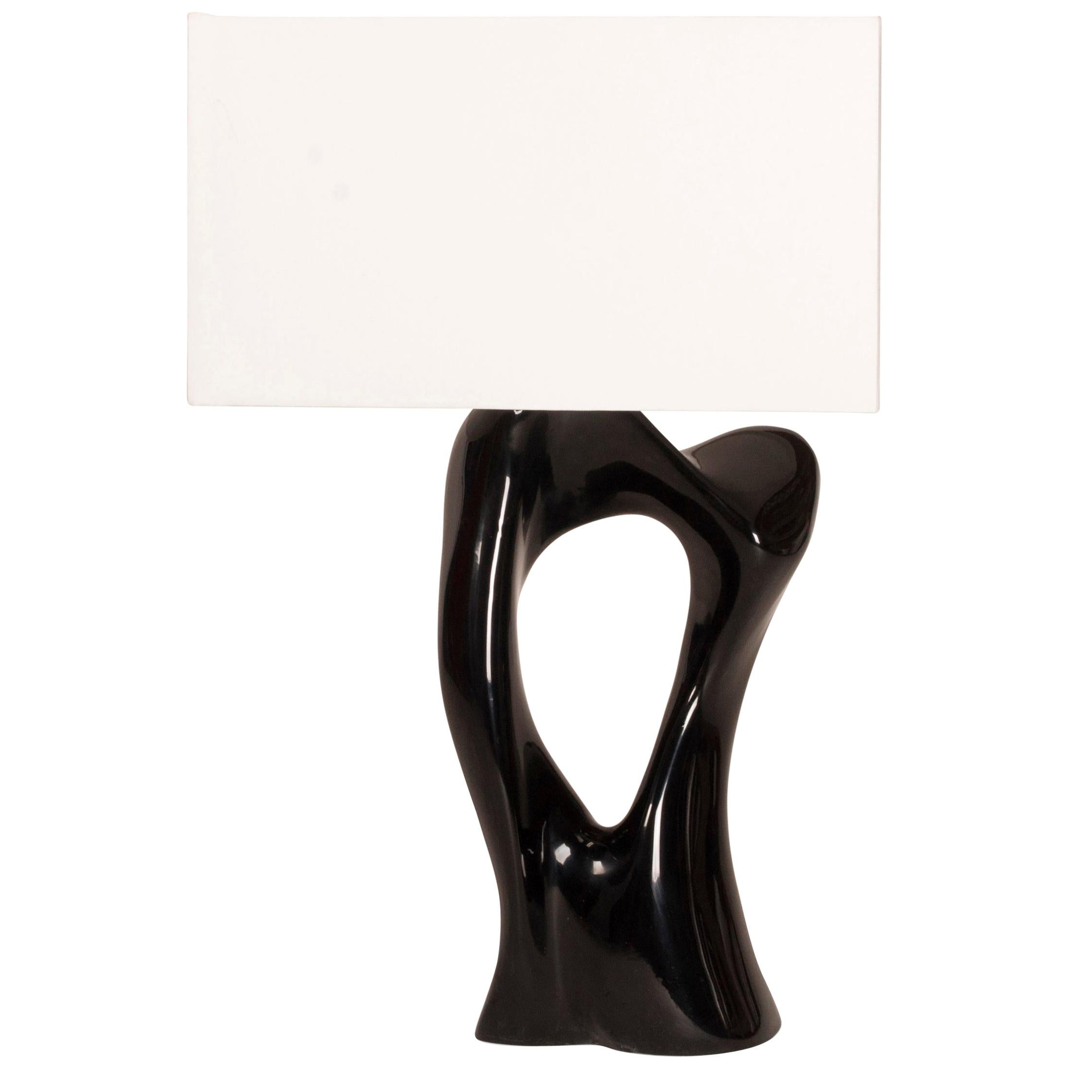 Lampe de bureau Amorph Vesta laquée noire brillante avec abat-jour en soie ivoire