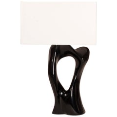 Lampe de bureau Amorph Vesta laquée noire brillante avec abat-jour en soie ivoire