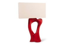 Vesta table lamp, Red Glossy Lacquer with Ivory Silk Shade by Amorph
