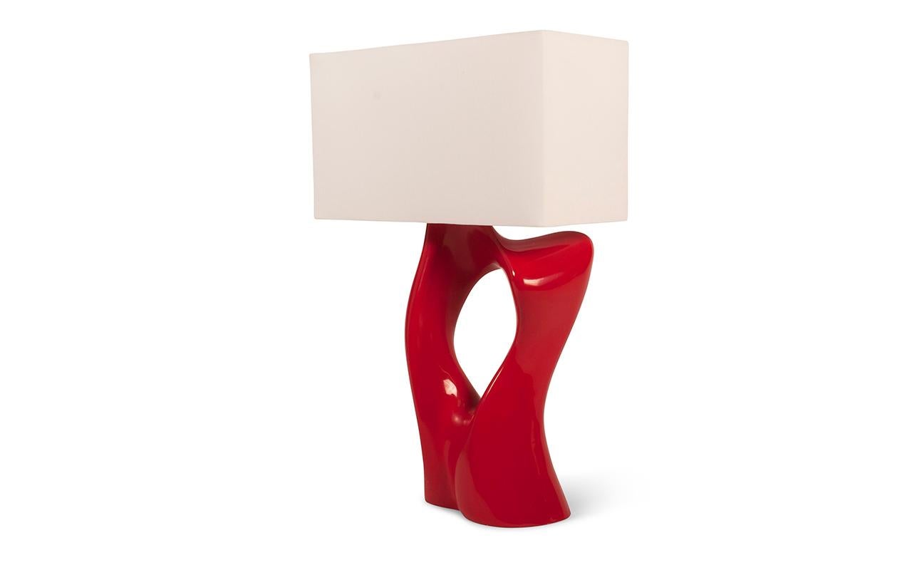Organic Modern Vesta table lamp, Red Glossy Lacquer with Ivory Silk Shade by Amorph For Sale