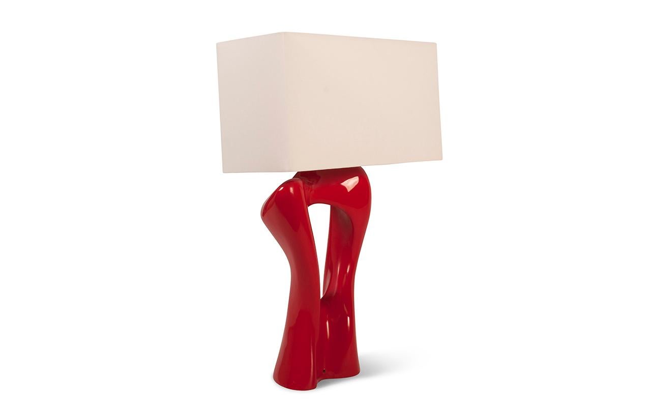 American Vesta table lamp, Red Glossy Lacquer with Ivory Silk Shade by Amorph For Sale