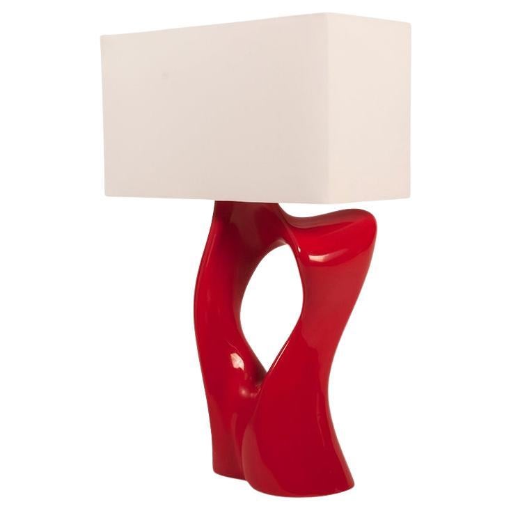 Vesta table lamp, Red Glossy Lacquer with Ivory Silk Shade by Amorph For Sale