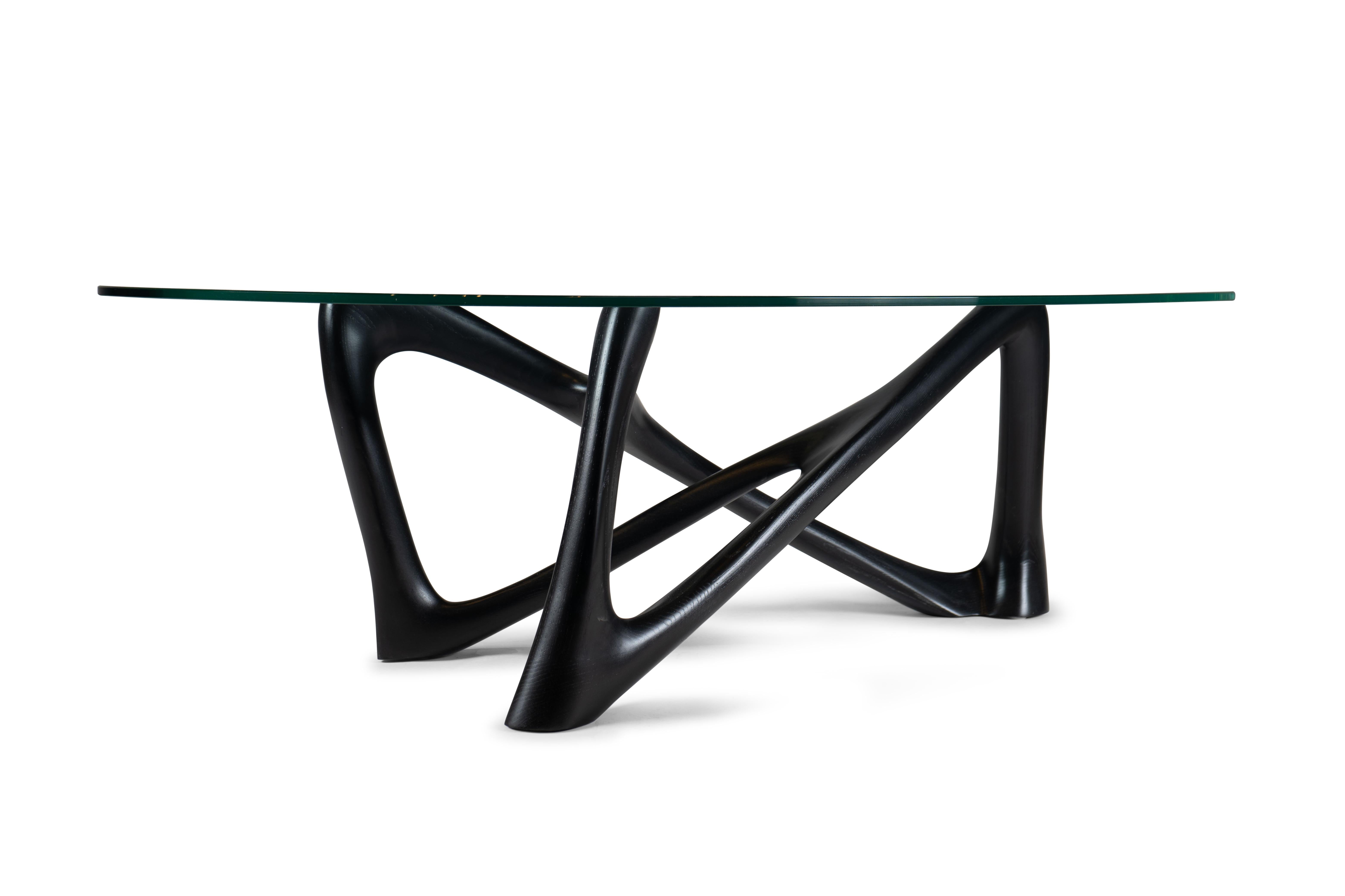 American Amorph Walanty Modern Coffee Table Solid Ebony stain on Ash with Tempered Glass For Sale