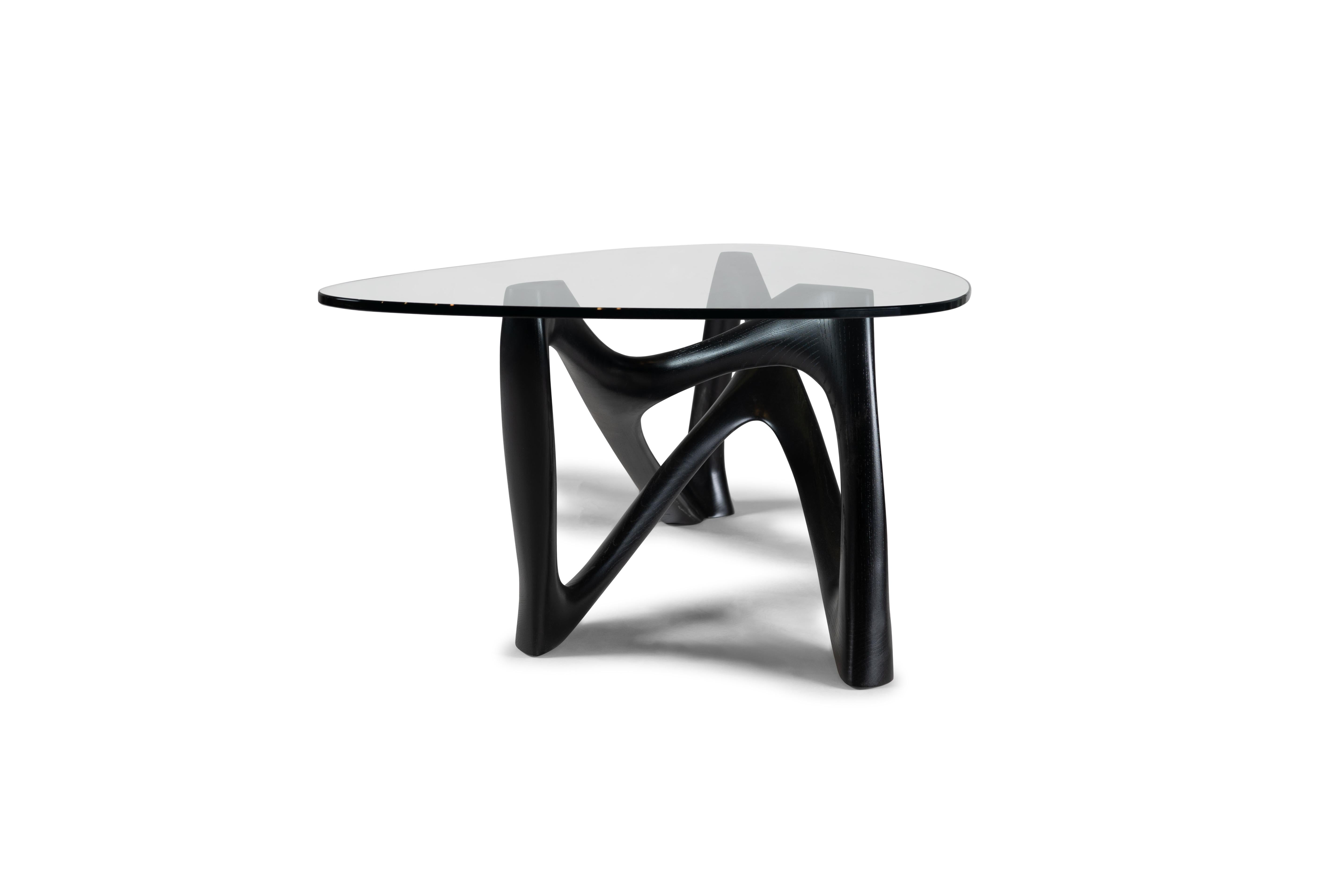 Amorph Walanty Modern Coffee Table Solid Ebony stain on Ash with Tempered Glass In New Condition For Sale In Los Angeles, CA