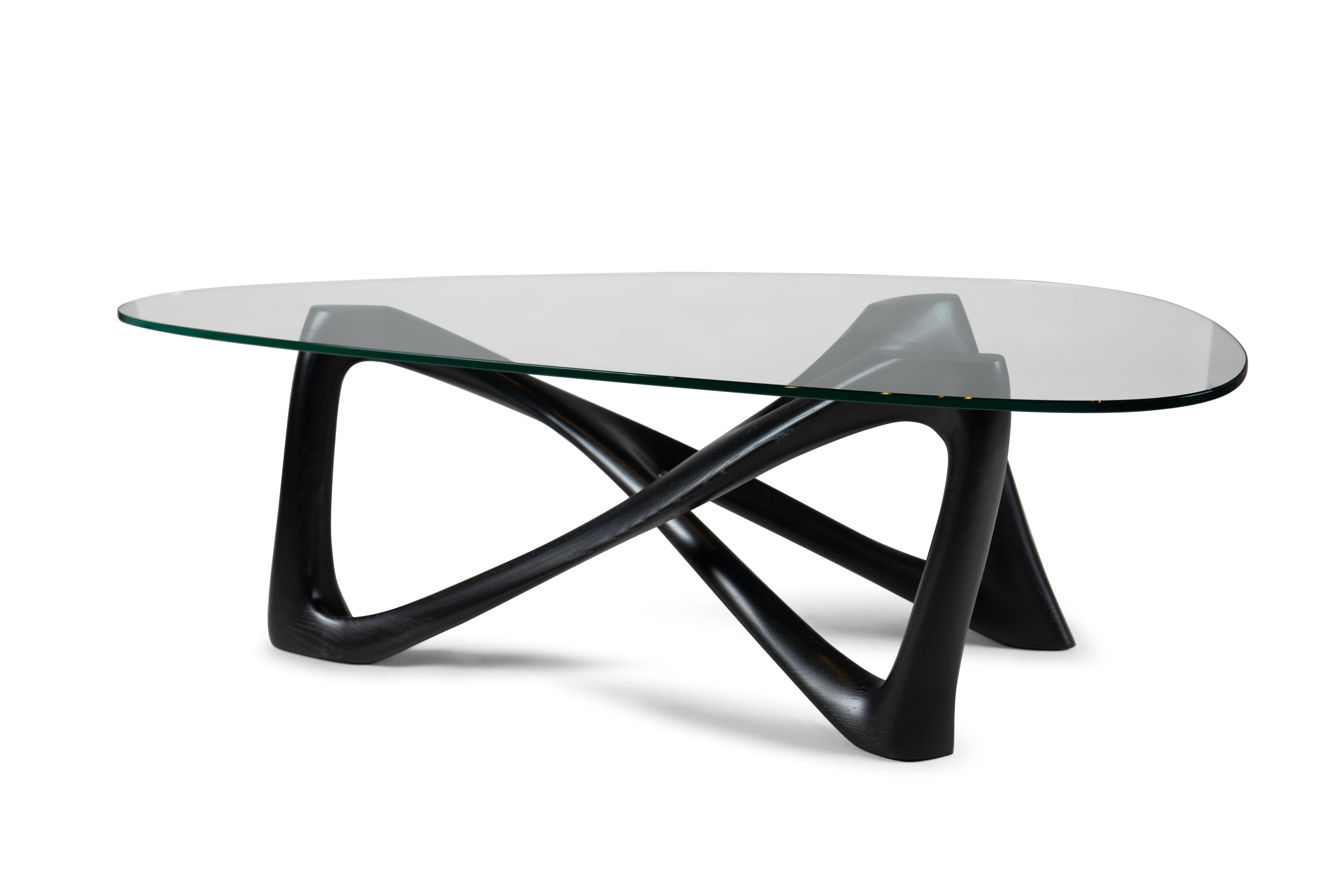 Contemporary Amorph Walanty Modern Coffee Table Solid Ebony stain on Ash with Tempered Glass For Sale