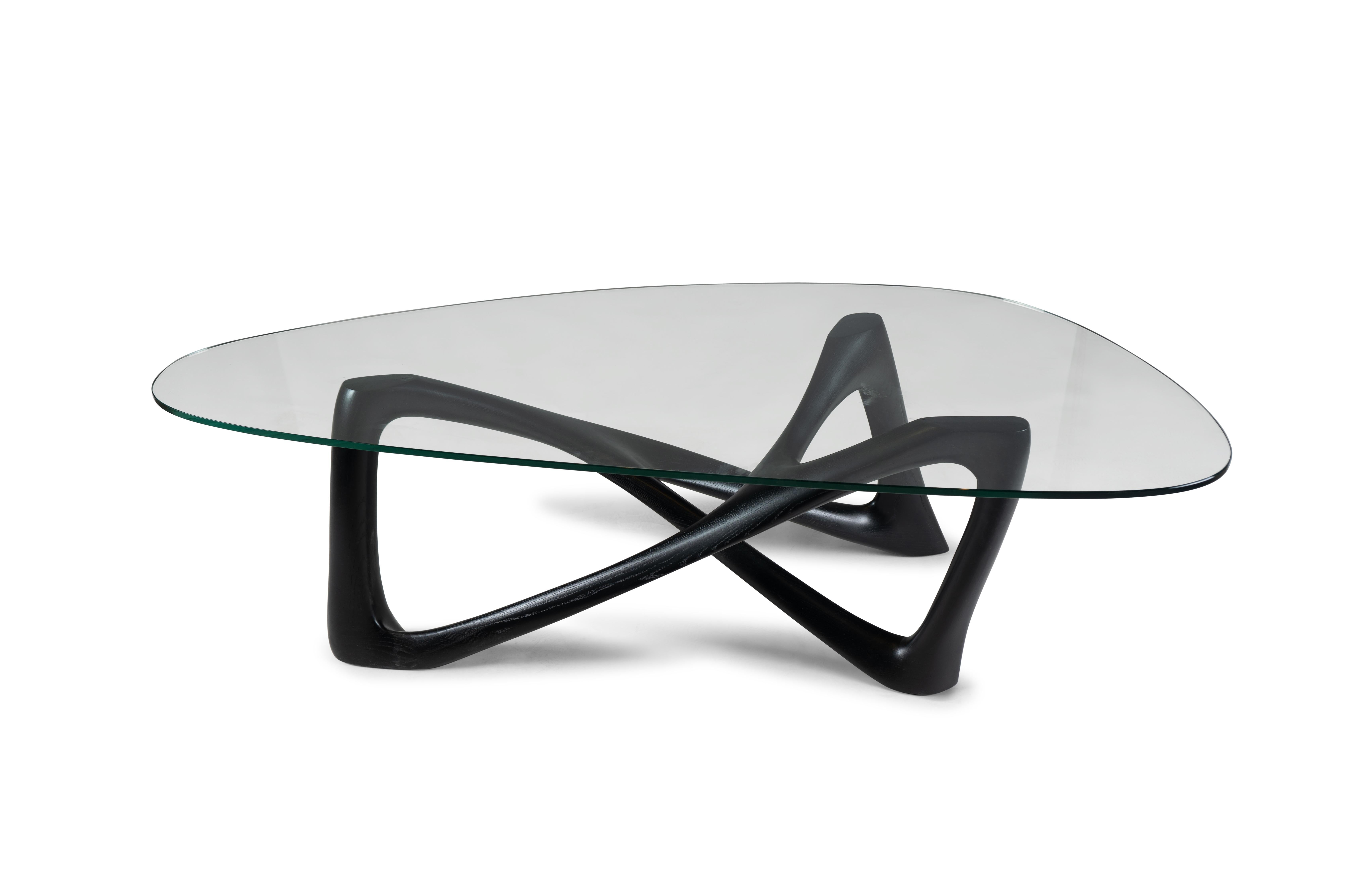 Amorph Walanty Modern Coffee Table Solid Ebony stain on Ash with Tempered Glass For Sale 2