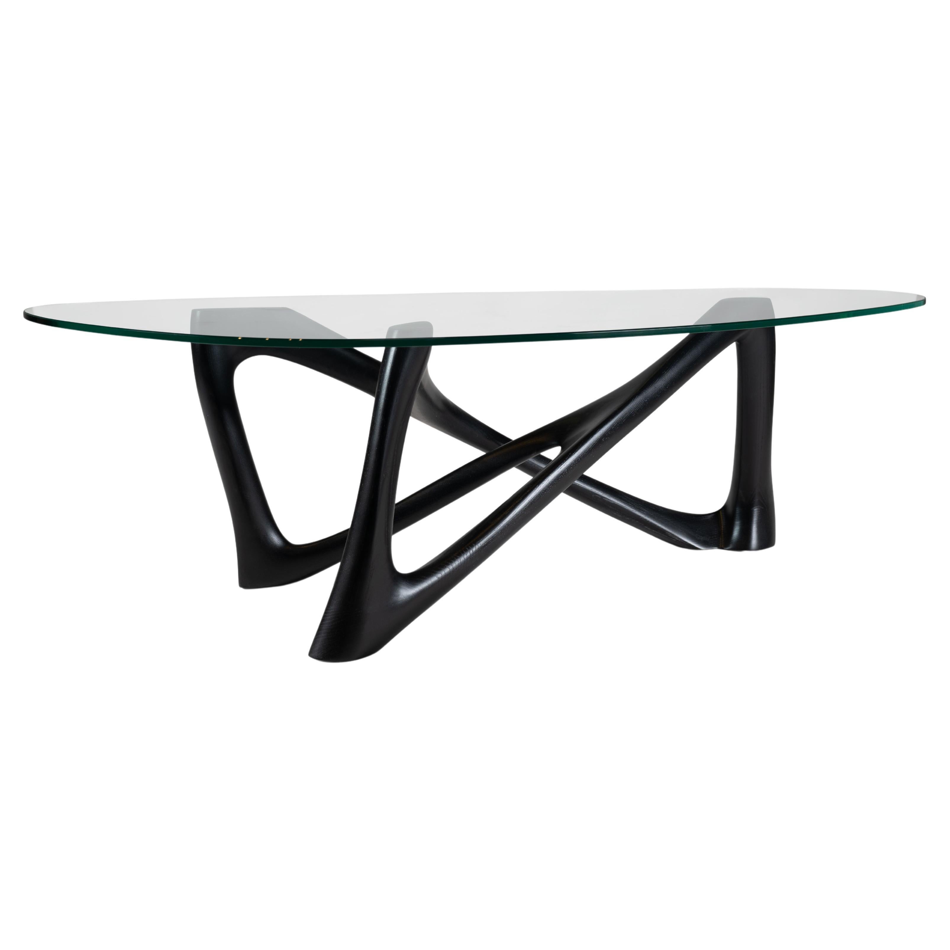 Amorph Walanty Modern Coffee Table Solid Ebony stain on Ash with Tempered Glass For Sale