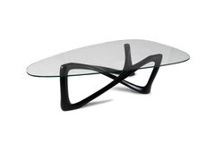 Mesa baja Walenty Tinte ébano, madera de fresno, cristal orgánico templado de Amorph