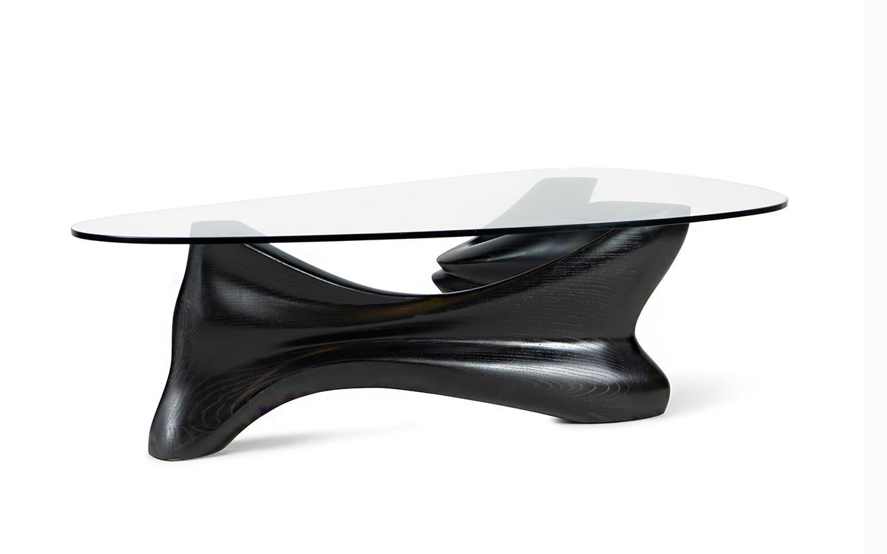Zen-Couchtisch, Ebenholzbeschichtung, Ebenholz-Ebenholz, Eschenholz-Eschenholz, gehärtetes organisches Glas von Amorph (amerikanisch) im Angebot