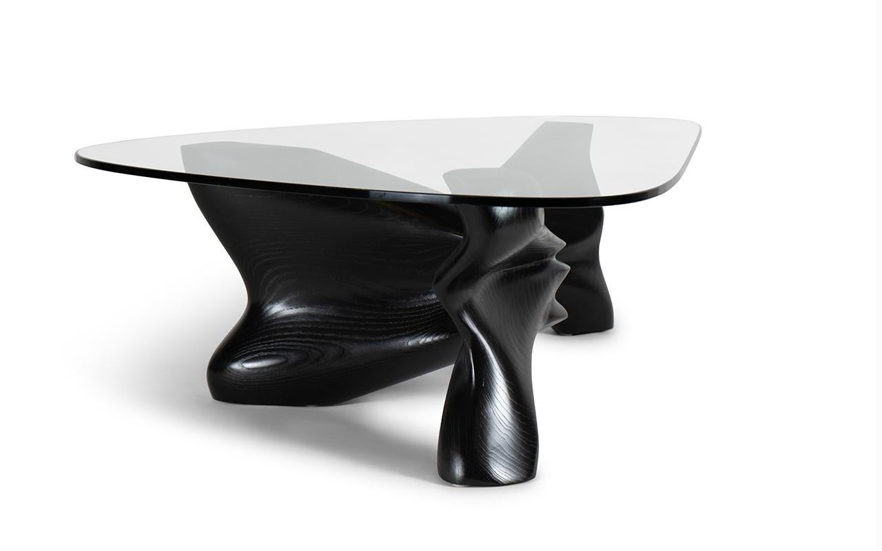 Zen-Couchtisch, Ebenholzbeschichtung, Ebenholz-Ebenholz, Eschenholz-Eschenholz, gehärtetes organisches Glas von Amorph im Zustand „Neu“ im Angebot in Los Angeles, CA