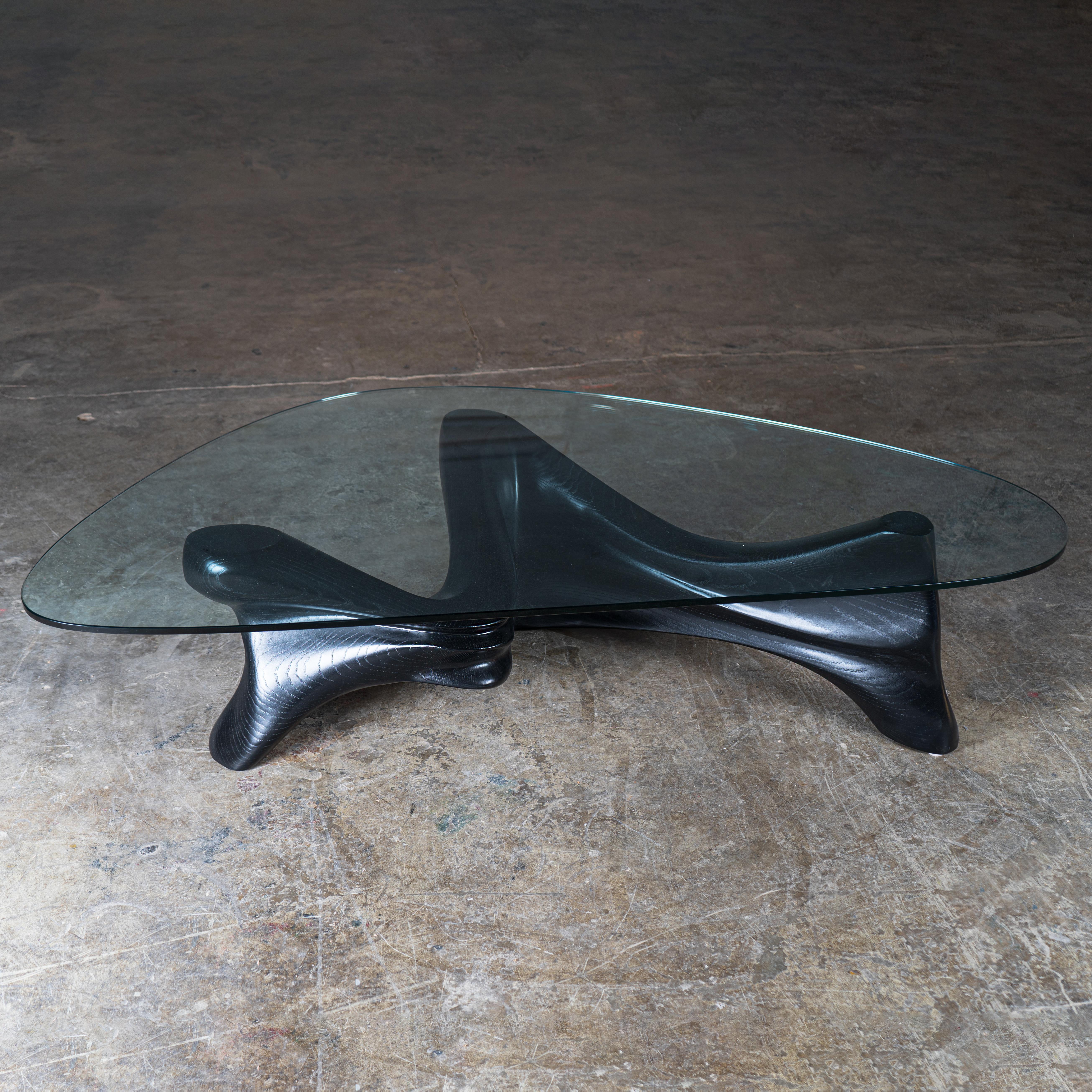 Zen-Couchtisch, Ebenholzbeschichtung, Ebenholz-Ebenholz, Eschenholz-Eschenholz, gehärtetes organisches Glas von Amorph (Asche) im Angebot