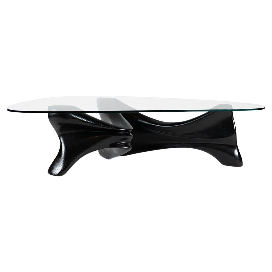 Zen-Couchtisch, Ebenholzbeschichtung, Ebenholz-Ebenholz, Eschenholz-Eschenholz, gehärtetes organisches Glas von Amorph im Angebot