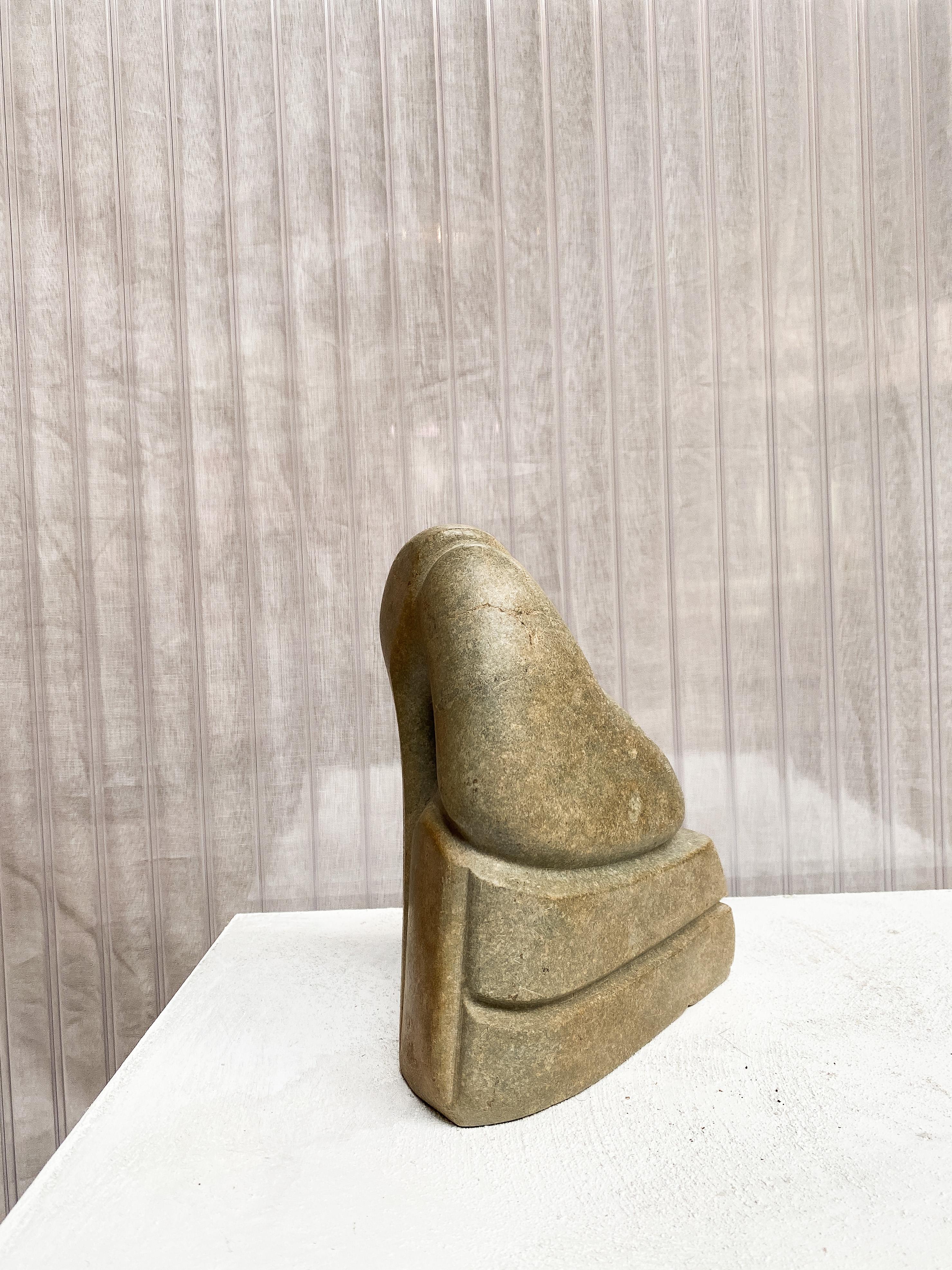 Mid-Century Modern Organic shaped Abstract Mid-Century Sculpture in Greenish Stone, Hand Carved For Sale